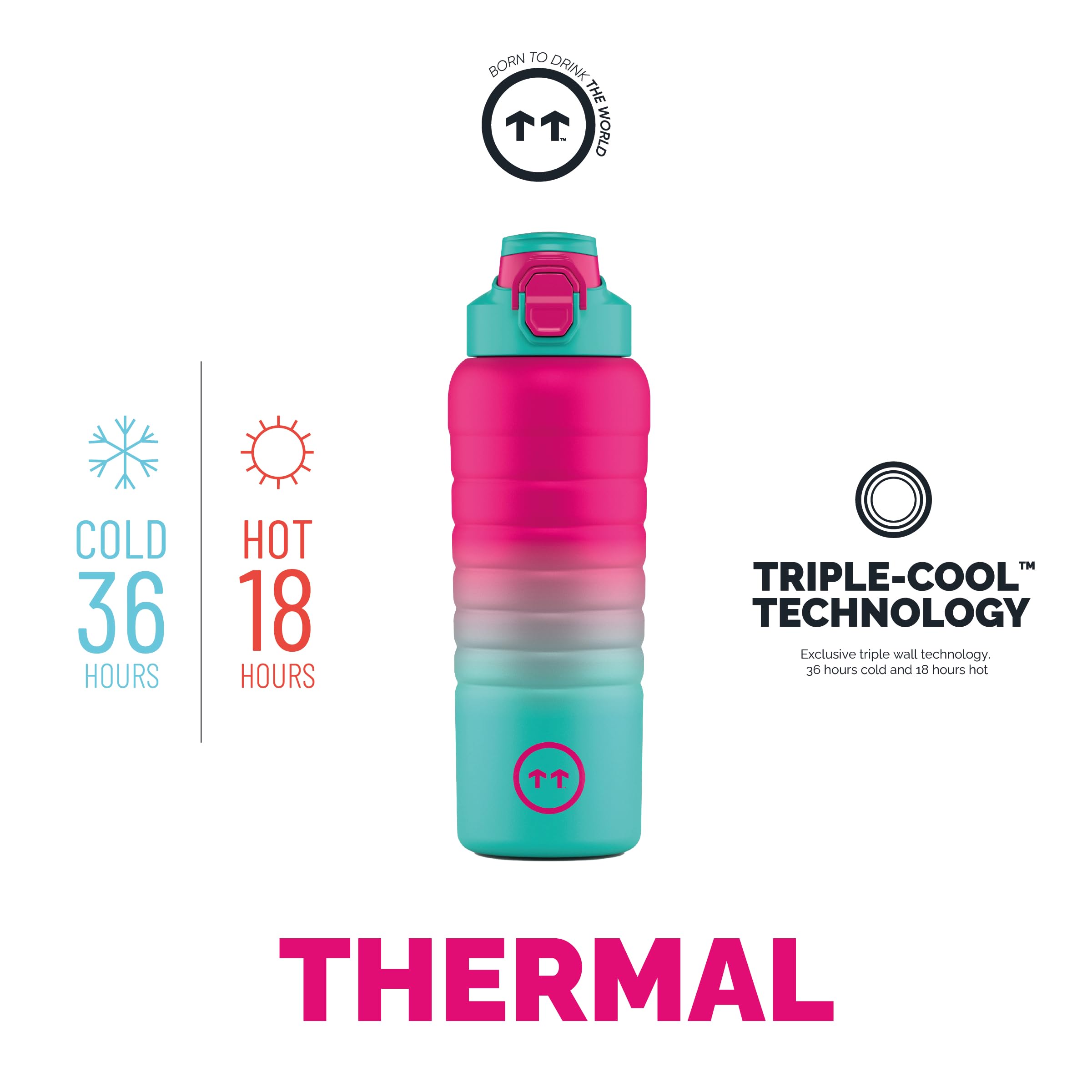 Cool Bottles Botella Térmica Deportiva Acero Inoxidable 725 ml con 2 Tapones (Fitness y Cycling) - Botella Agua para Gimnasio y Deporte - Frío 36h / Caliente 18h - Brisbane