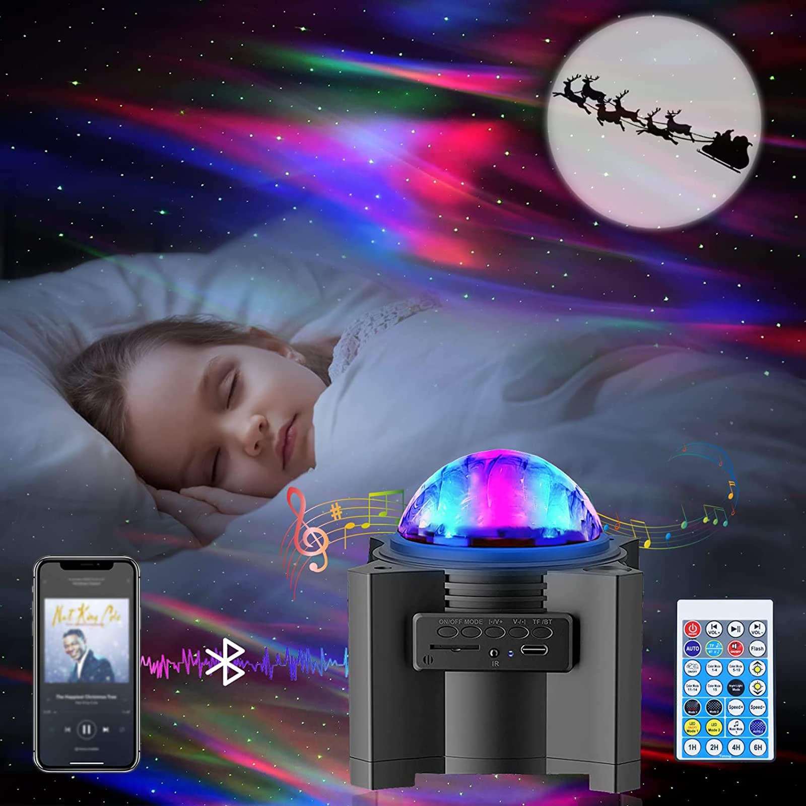 Światło projektora, projektor Led Starry Star Light, zmiana koloru z głośnikiem muzycznym Bluetooth i pilotem i zegarem na lampkę nocną 3 w 1 Kids Adult Gift Party Urodziny Wystrój sypialni