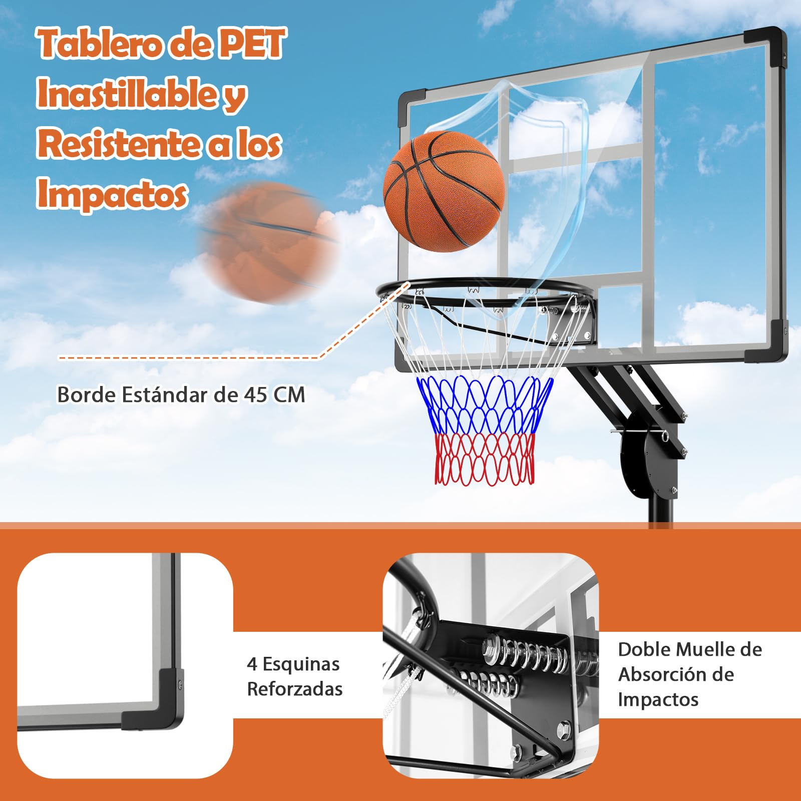 GOPLUS Canasta de Baloncesto Portátil con Altura Ajustable en 10 Niveles