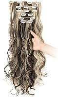 Vista 20 de Extensiones de pelo de 24 a 26 pulgadas, 6 unidades, 16 clips rizados, ondulados, rectos, gruesos, clip en extensiones de pelo sintético.