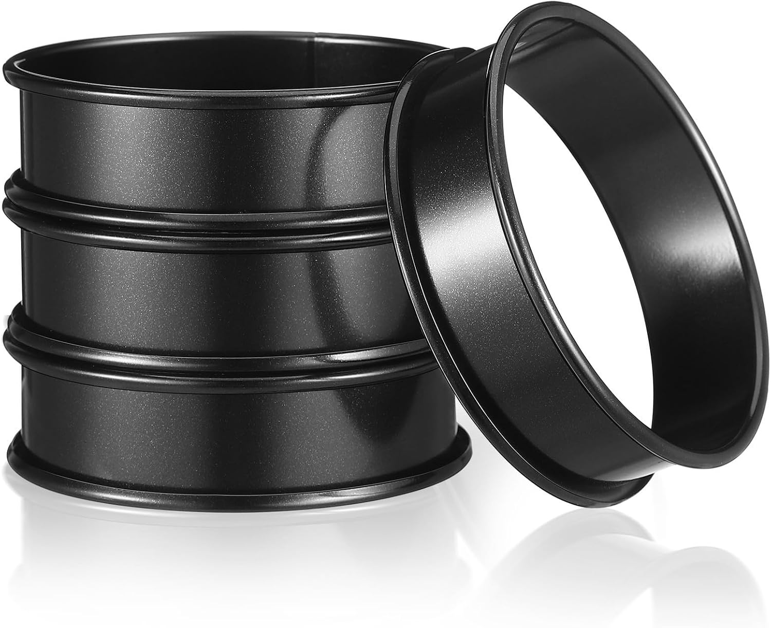 LABRIMP 4pcs Stainless Steel Muffin Ring Set Black Nonstick round Cake Rings with Even Heat Distribution Dishwasher Safe Baking Mold for Cooking and Baking