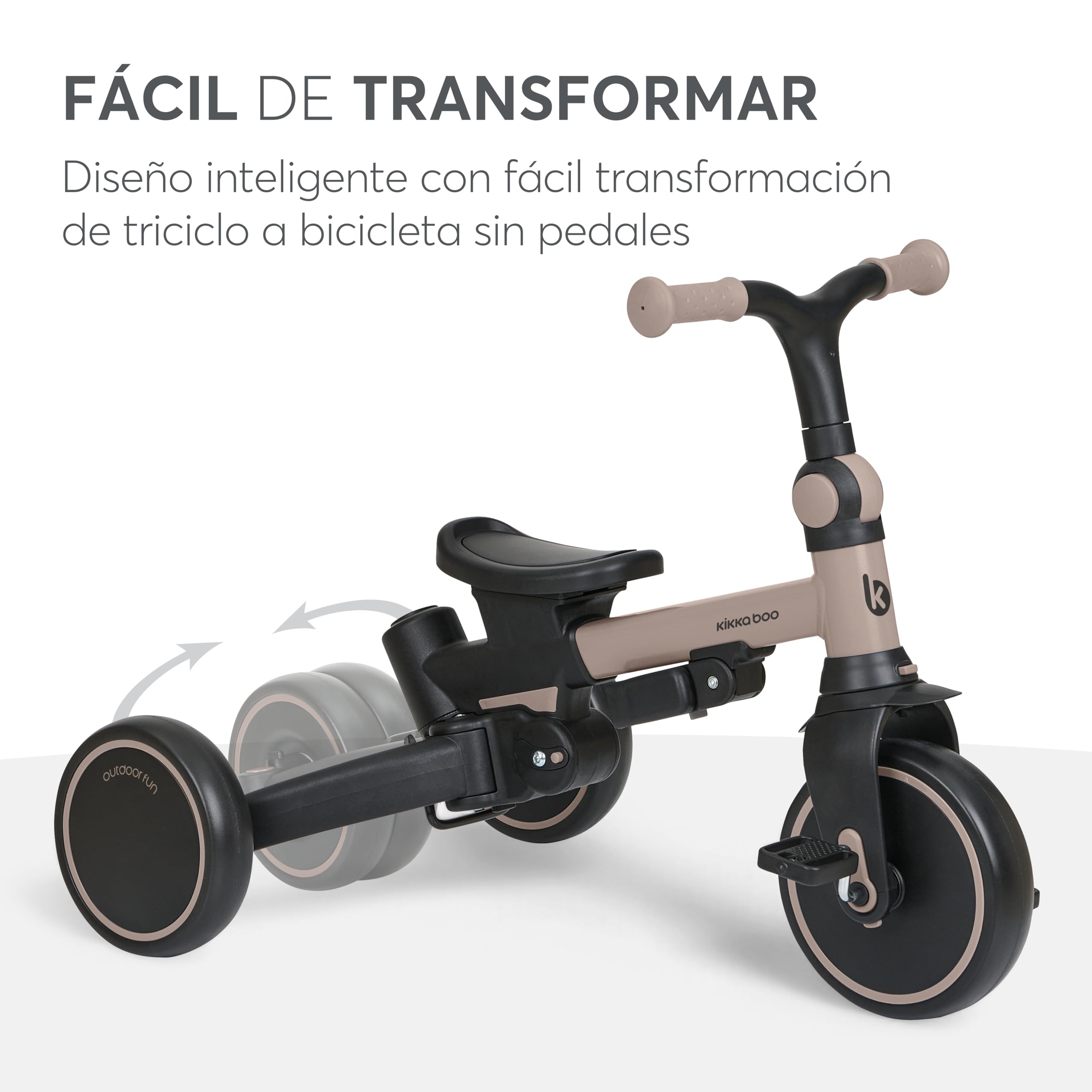 KikkaBoo Triciclo Evolutivo ALUMA 8 en 1, Triciclo Bebé Plegable con Manillar Padres, Asiento Reversible, Capota Ajustable, Arnés 5 Puntos, Marco Aluminio Beige — view 6