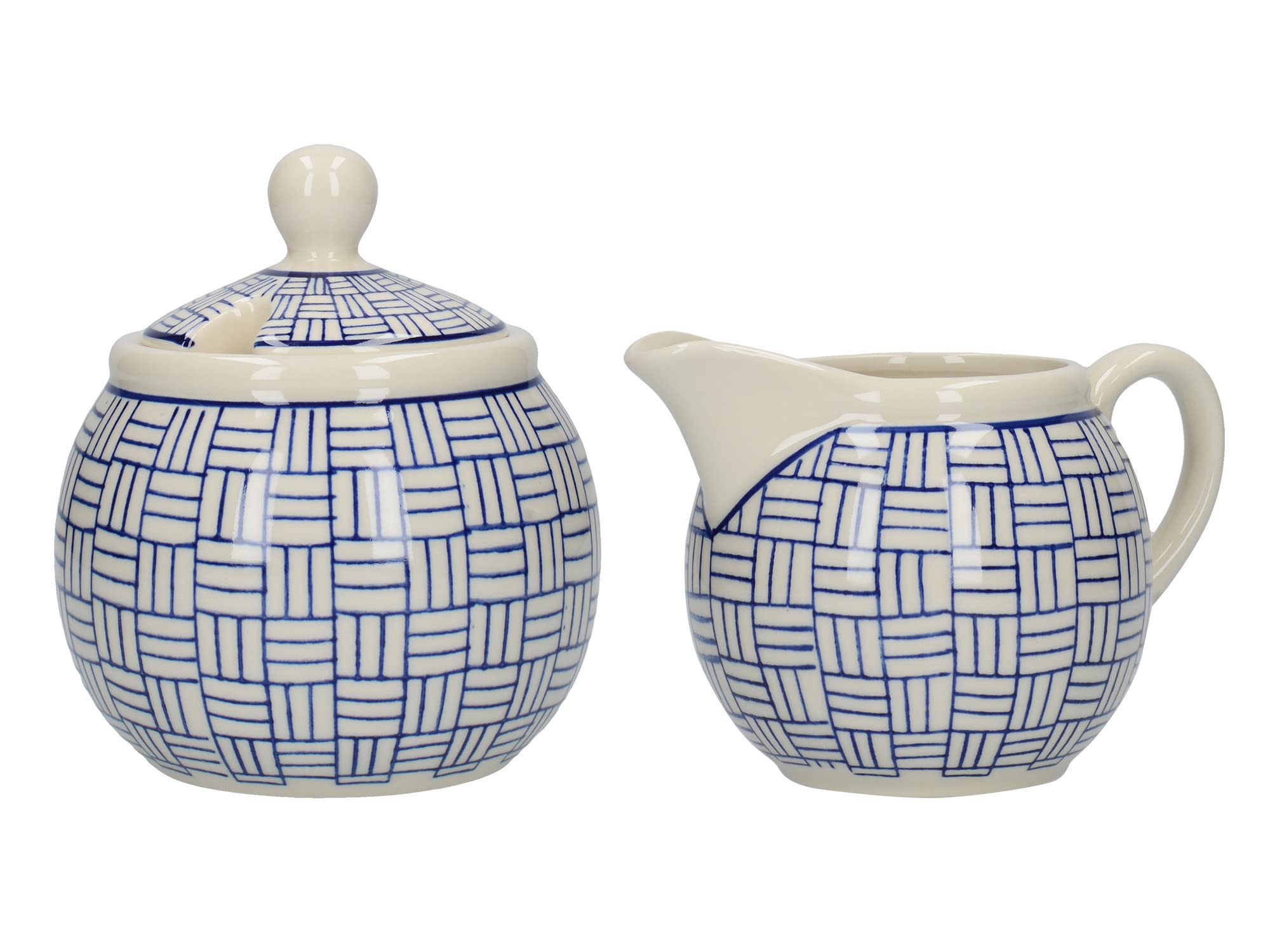 London Pottery Blue,White Out Of The Blue Milk Jug And Sugar Bowl Set With Lattice Design, Stoneware, White/Blue, 2 Pieces