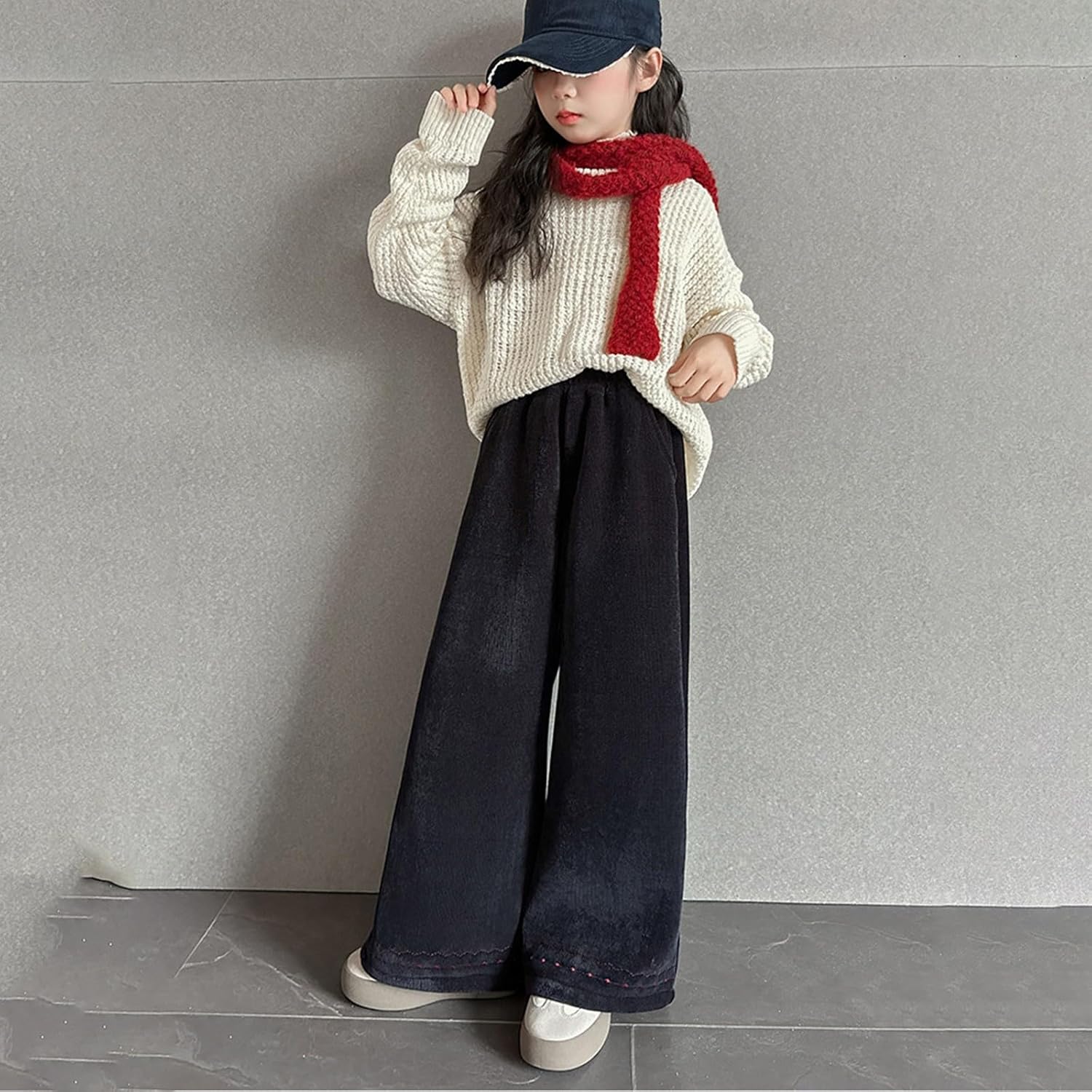 Girls Fleece Lined Sweatpants Wide Leg Baggy Trendy Athletic Pants Teen Kid Winter Casual Oversized Joggers Pant