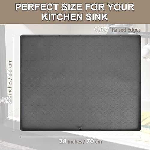 Miniatura 7 de Alfombrillas para debajo del fregadero para cocina, impermeables, 28 x 22 pulgadas, silicona, montaje inferior, gris