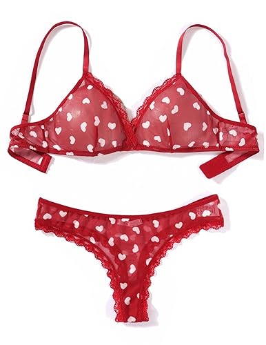 Avidlove Wireless Lace Lingerie Set Floral Print Bra and Panty Sets Cute Naughty Outfits