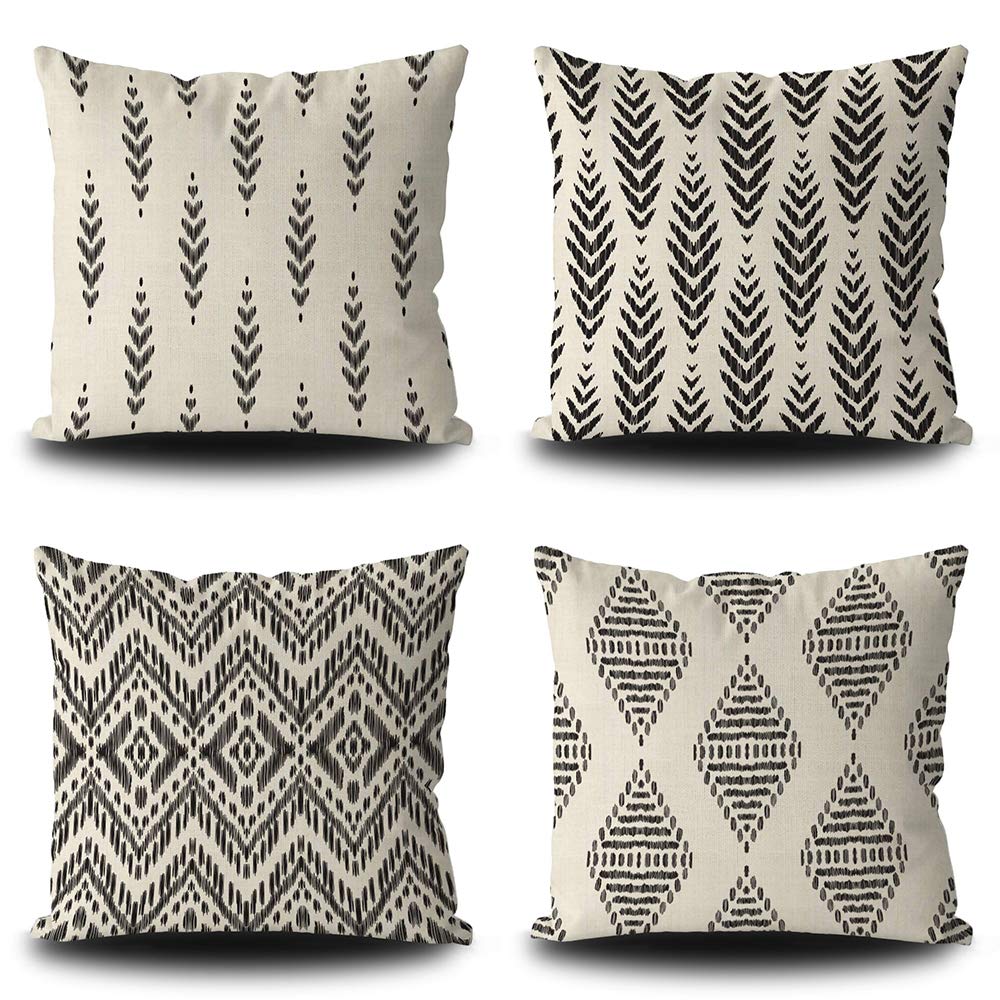 Juego de 4 fundas de almohada BAGEYOU Ikat Tribal y Boho étnico Herringbone para ideas decoración de hogar, cuadradas, 20 x 20 pulgadas, funda de almohada de lino con impresión de doble cara