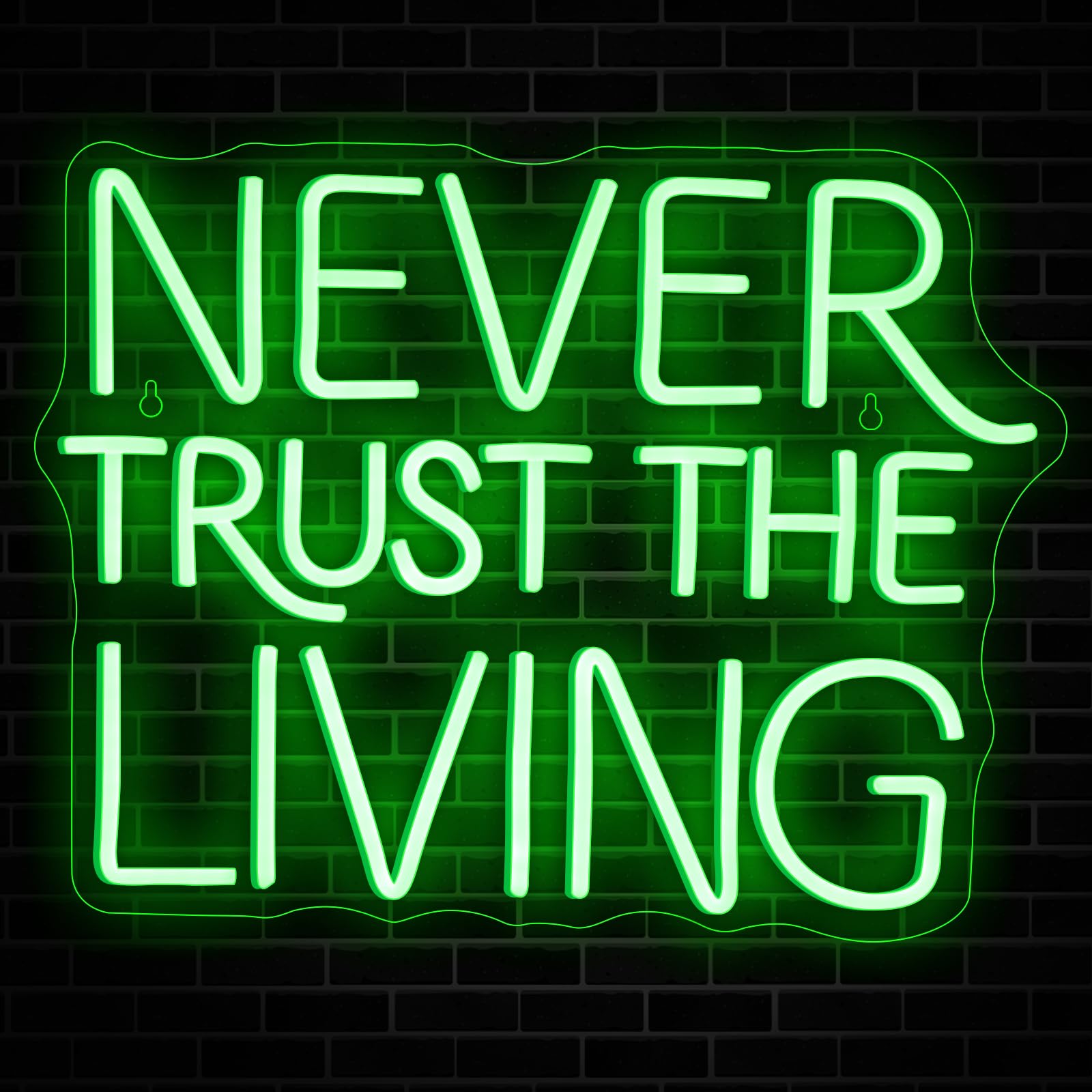 Cartello al neon a LED con scritta "Never Trust the Living", 41,5 x 32 cm, decorazione da parete in stile gotico verde, per Halloween, camera da letto, bar, tema horror, decorazione estetica spettrale