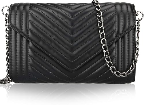 Black Leather Quilted Crossbody Bags for Women Chain Shoulder Bag Cell Phone Wallet Strap Iphone Cross body Purse Handbag