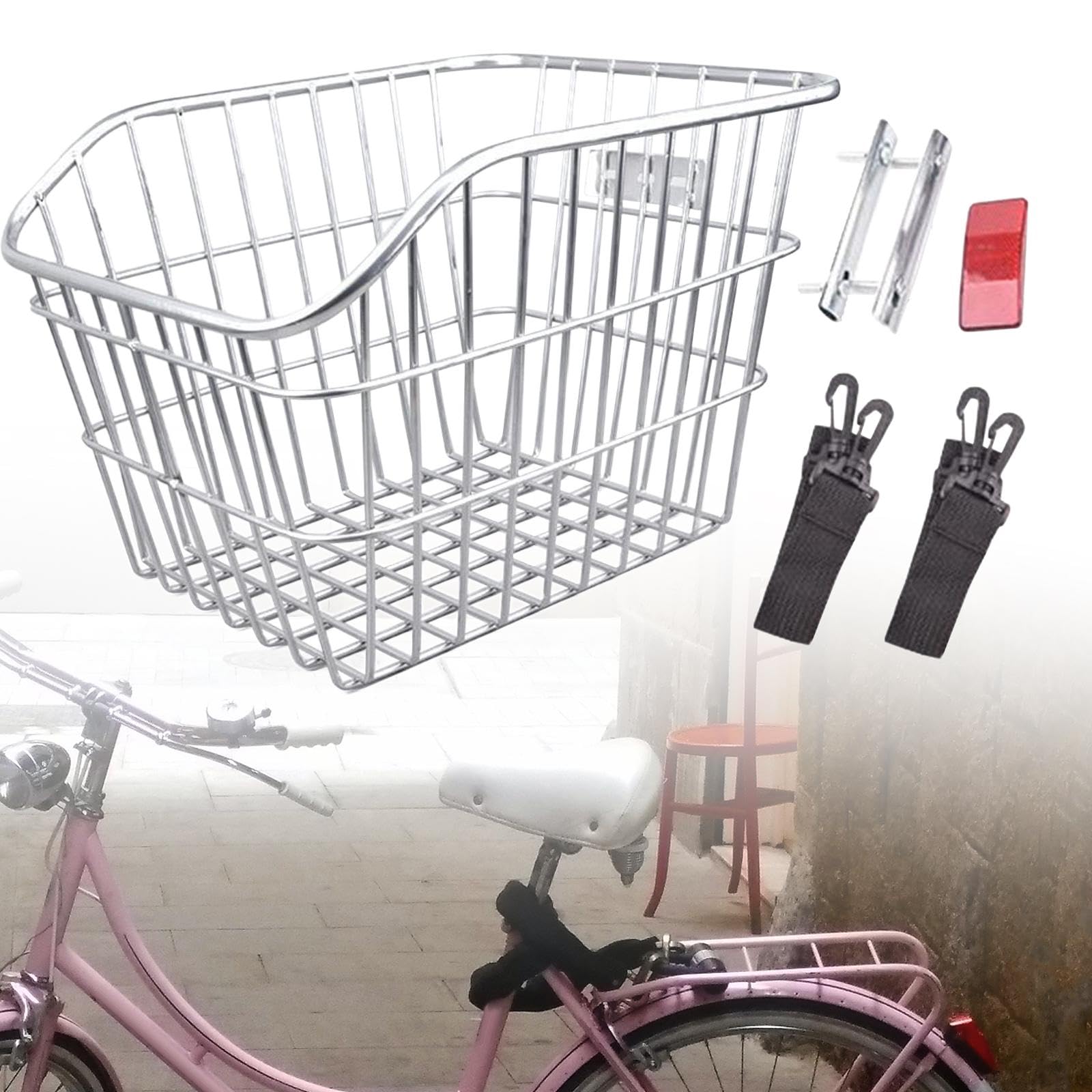 Amagogo Fahrradkorb hinten, Fahrradgepäckträger ohne Deckel, robuster Fahrradkorb, Fahrraddrahtkorb für Faltbare Fahrräder, Wandern