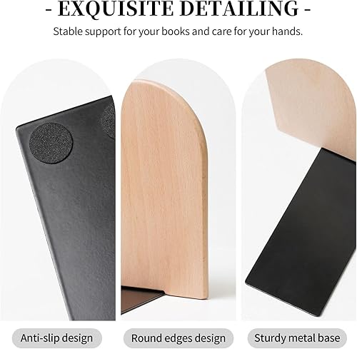 Miniatura 3 de Book Ends for Shelves 1 Pair - Classic Flower Print Wood with Metal Base Bookends for Heavy Books, Book Stand Organizer Holder for Books Movies Cds