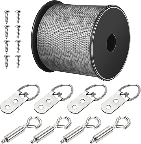 Cuerda de alambre, alambre para colgar fotos, 50 libras, kit de cuerda de alambre 116 que incluye alambre de imagen de 98.4 pies, 4 ganchos de