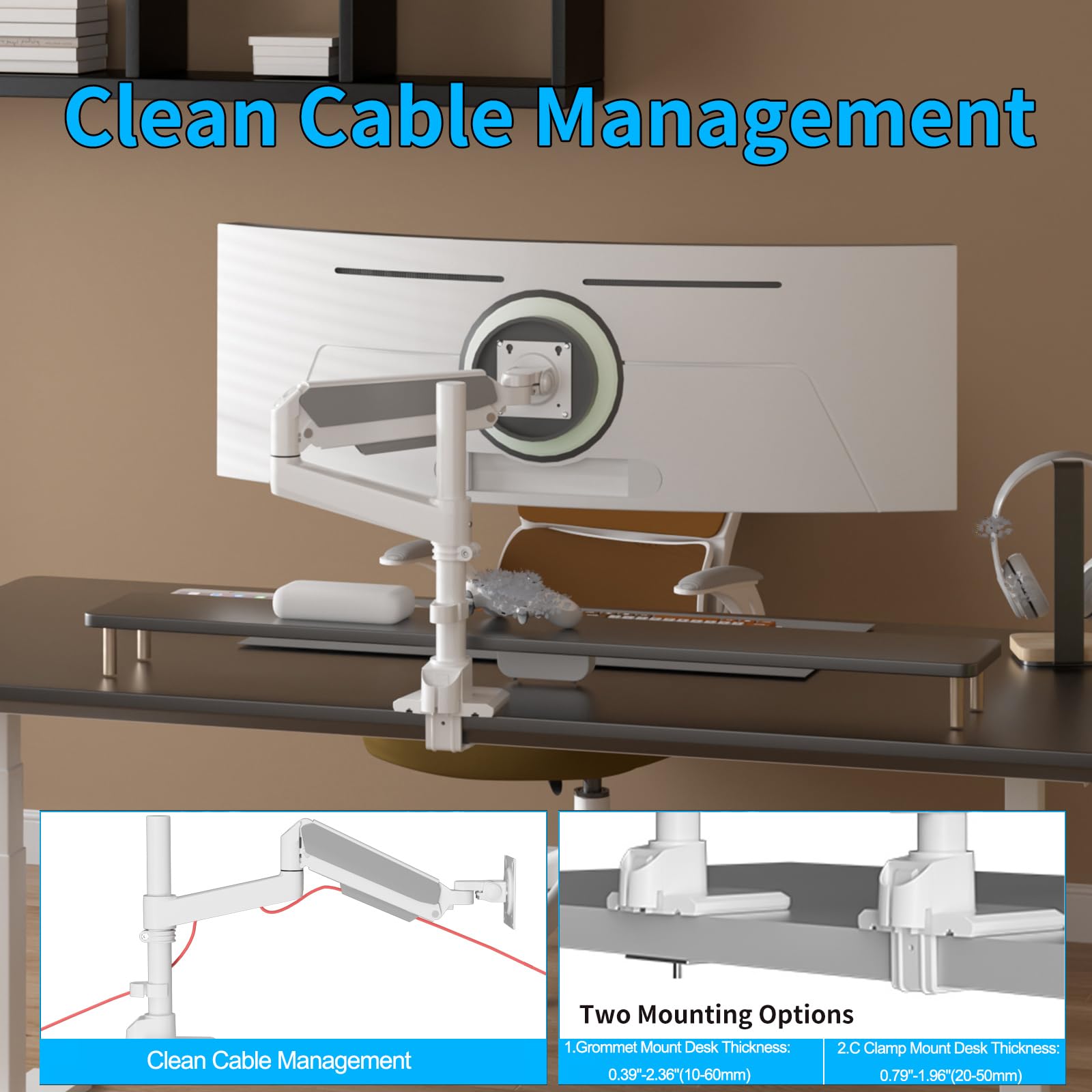 Brazo Monitor para Pantallas de 17-60 Pulgadas, Monitor Arm Ergonómico, Soporte Monitor VESA 75/100 mm hasta 20 kg