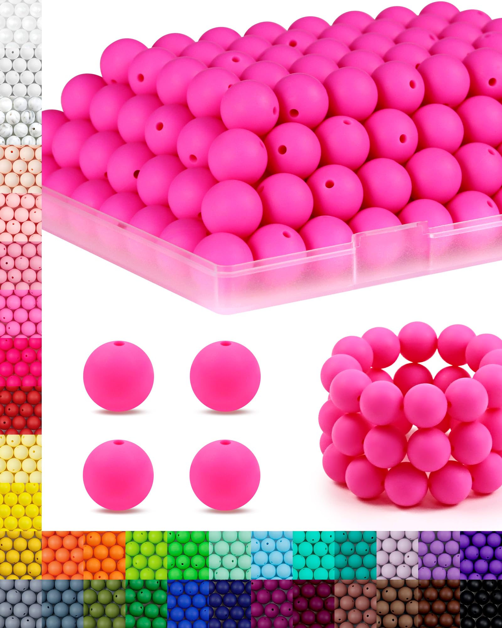 150PCS FIVEIZERO Silicone Beads 15mm for Keychain Making, Bulk Rubber Beads for DIY Crafts, Pens, Bracelets, and Necklaces .(Violet Red)