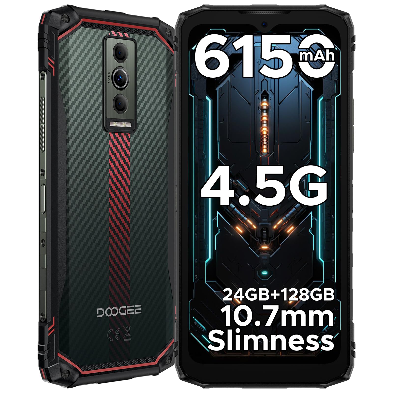 BLADE10-E Telephone Portable Incassable Android 15, 24Go + 128Go/TF 2To, 6150 mAh, 6,56" HD+ IPS Smartphone Incassable, 16MP+8MP UNISOC T7250 IP68/IP69K/NFC/Face ID/3 Fentes pour Cartes