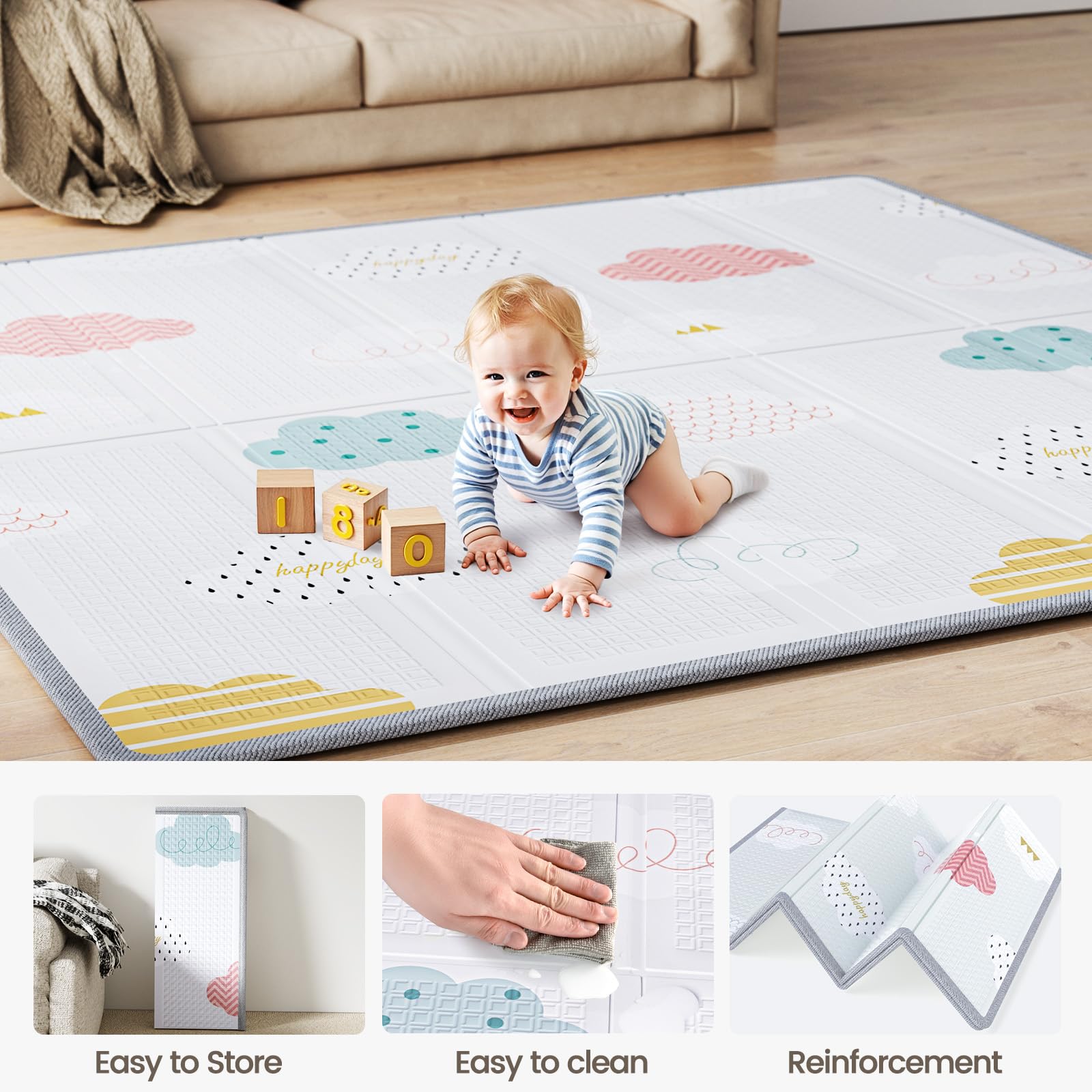 Parc Bebe avec Tapis 150x150 cm - Grand Parc Enfant XXL | Tapis Parc Bebe 150x150 cm，Oxford facile à nettoyer, filet respirant sans BPA, ventouses antidérapantes