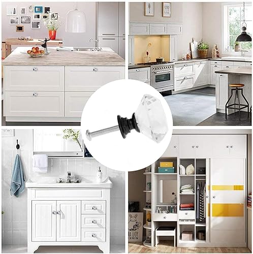 Miniatura 5 de YourGift - Juego de 25 pomos de cristal con forma de diamante de 1.18pulgadas (30 mm) para cajones y armarios (25 unidades, negro)