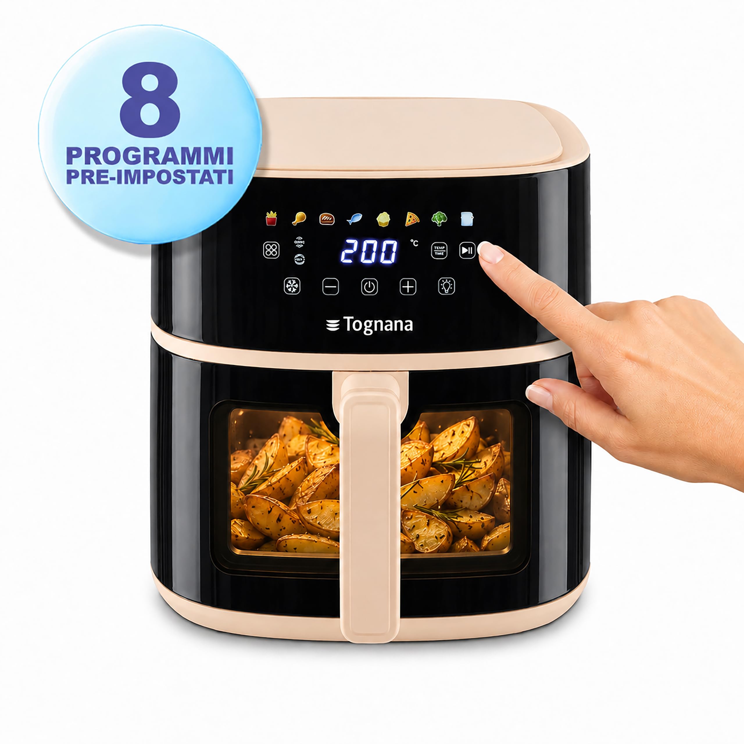 Tognana Iridea, Friggitrice ad aria 8 L, doppia resistenza, Champagne