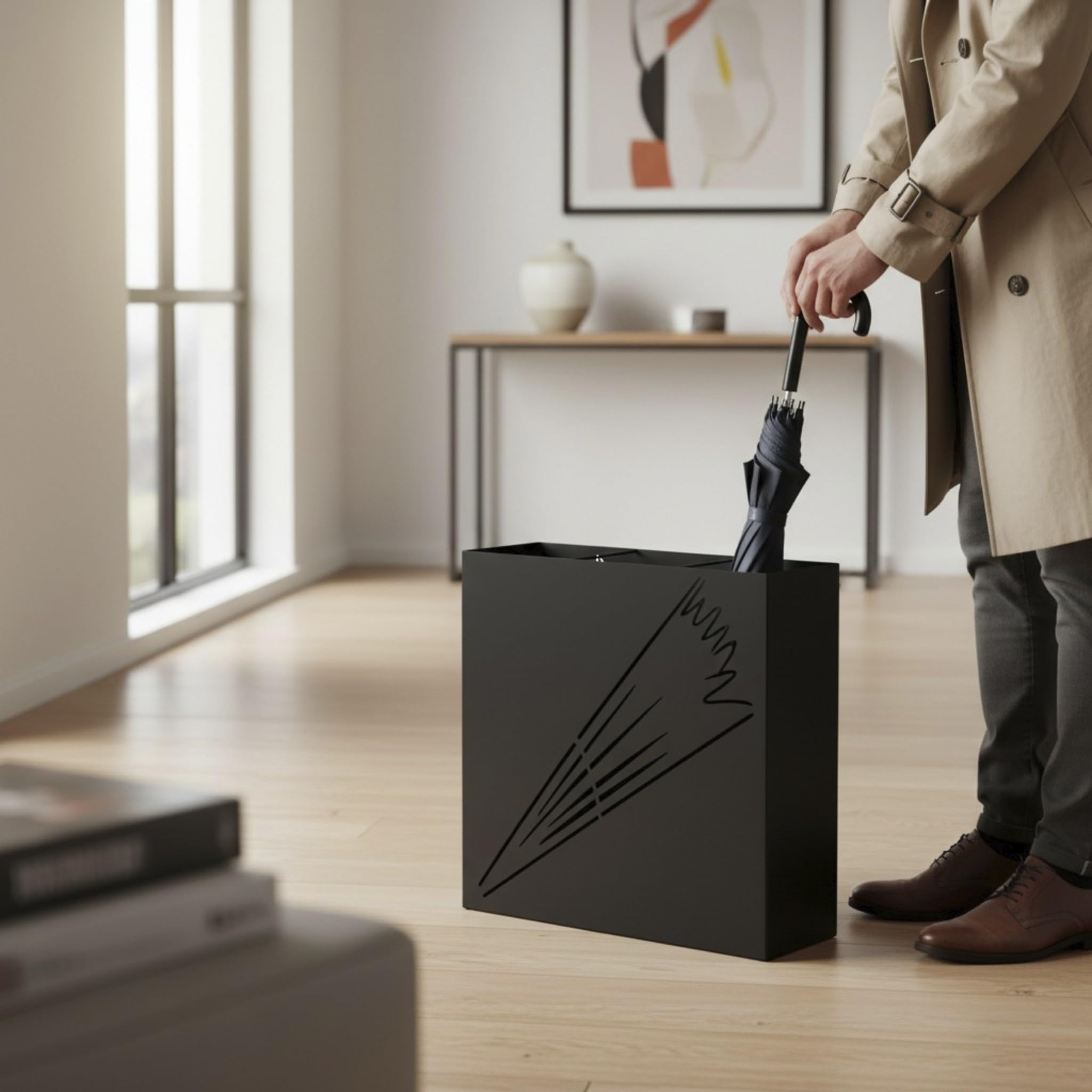 HAKU Portaombrelli nero, metallo - Dim. L 50 cm x A 48 cm x P 16 cm, Stile Moderno