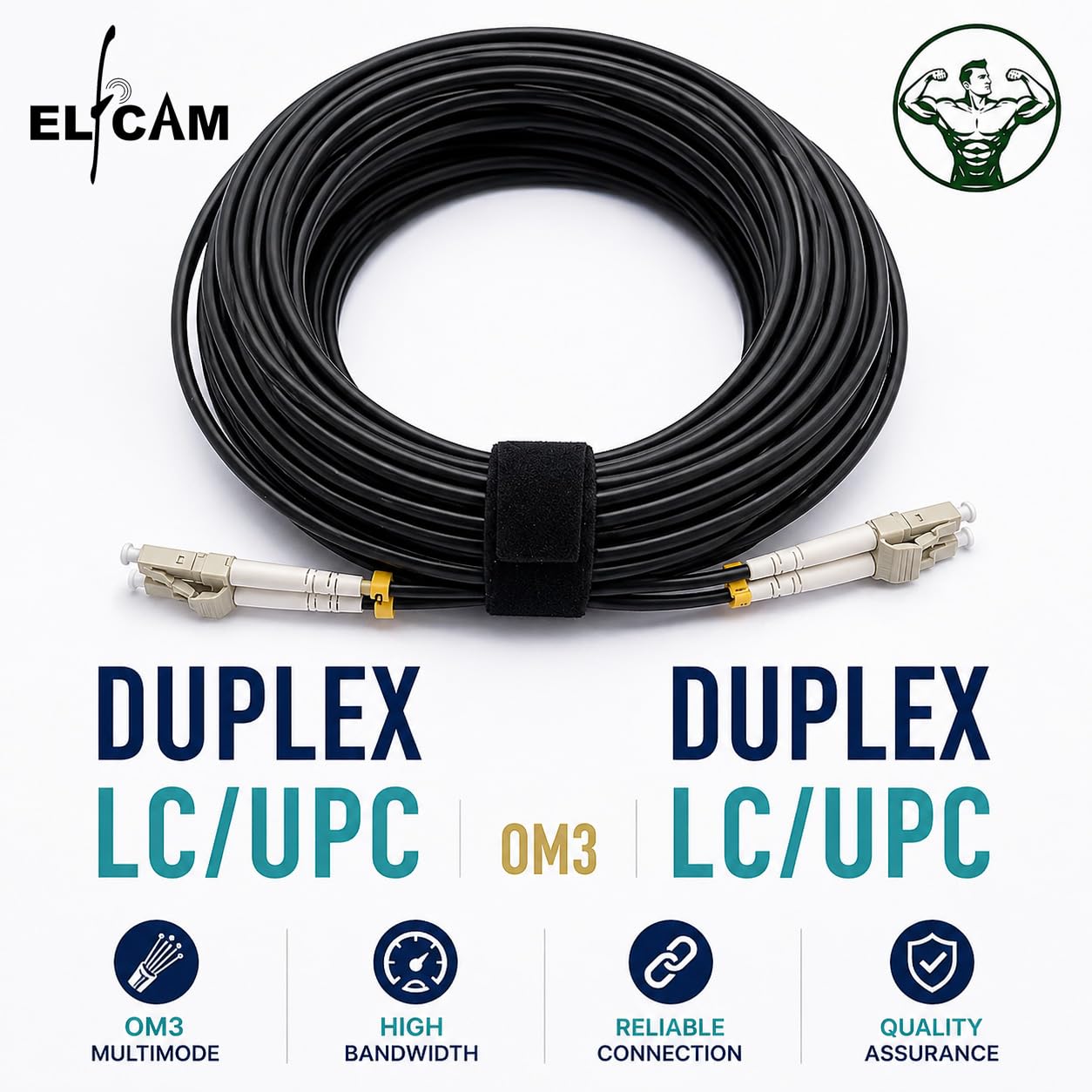 Elfcam® - Câble à Fibre Optique en Acier Blindé pour Extérieur et Intérieur LC/UPC à LC/UPC OM3 Multimode Duplex 50/125um Noir (30M)