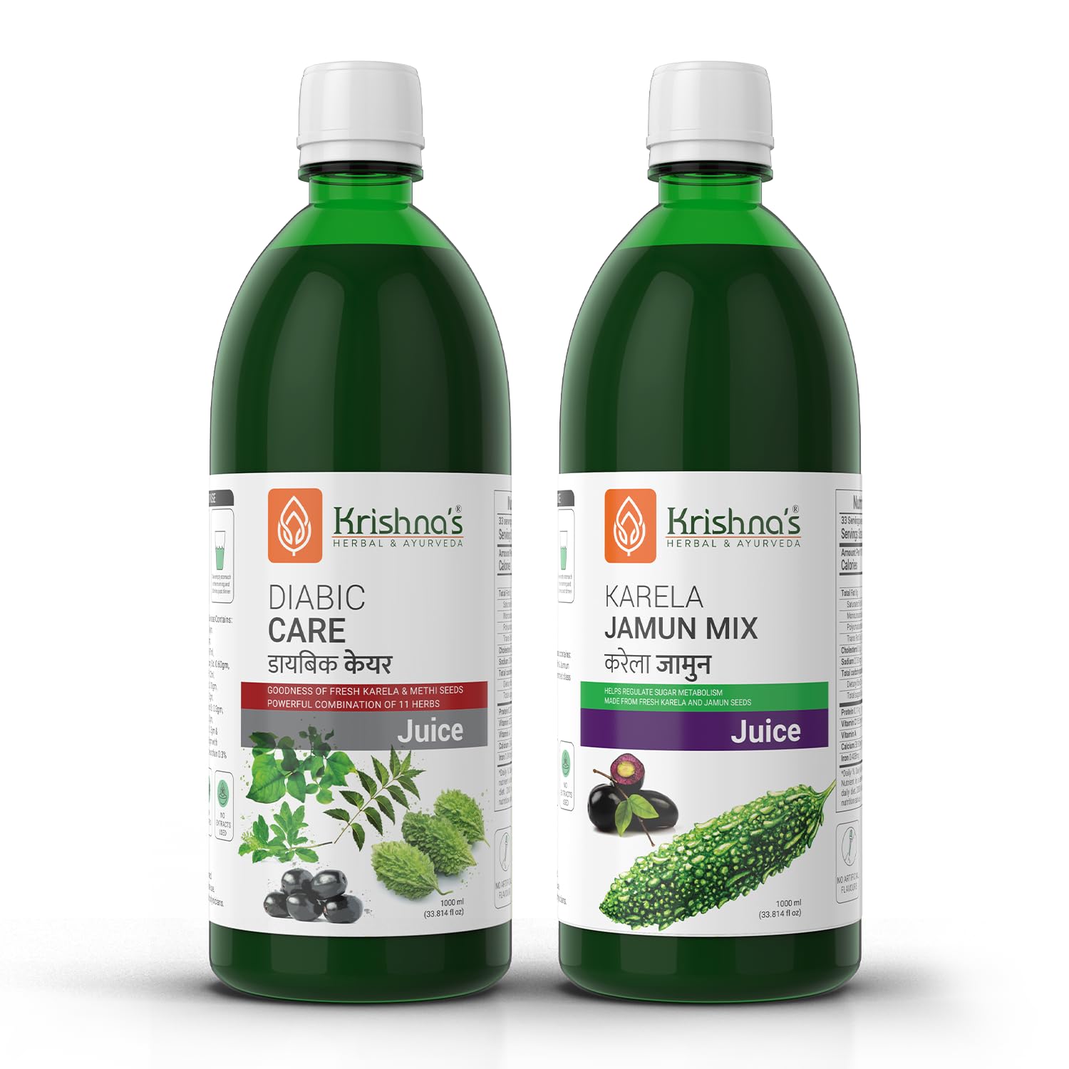 Krishna's Ayurvedic Diabic Care And Karela Jamun Mix Juice for Manage Sugar Levels, Daily Wellness, Metabolism & Diet Support - 1000 ml Each (Combo Pack of 2)-image-40