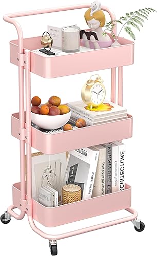 Miniatura 8 de Carrito de metal de 3 niveles con ruedas, carrito de almacenamiento de utilidad, organizador multifuncional de almacenamiento para cocina,