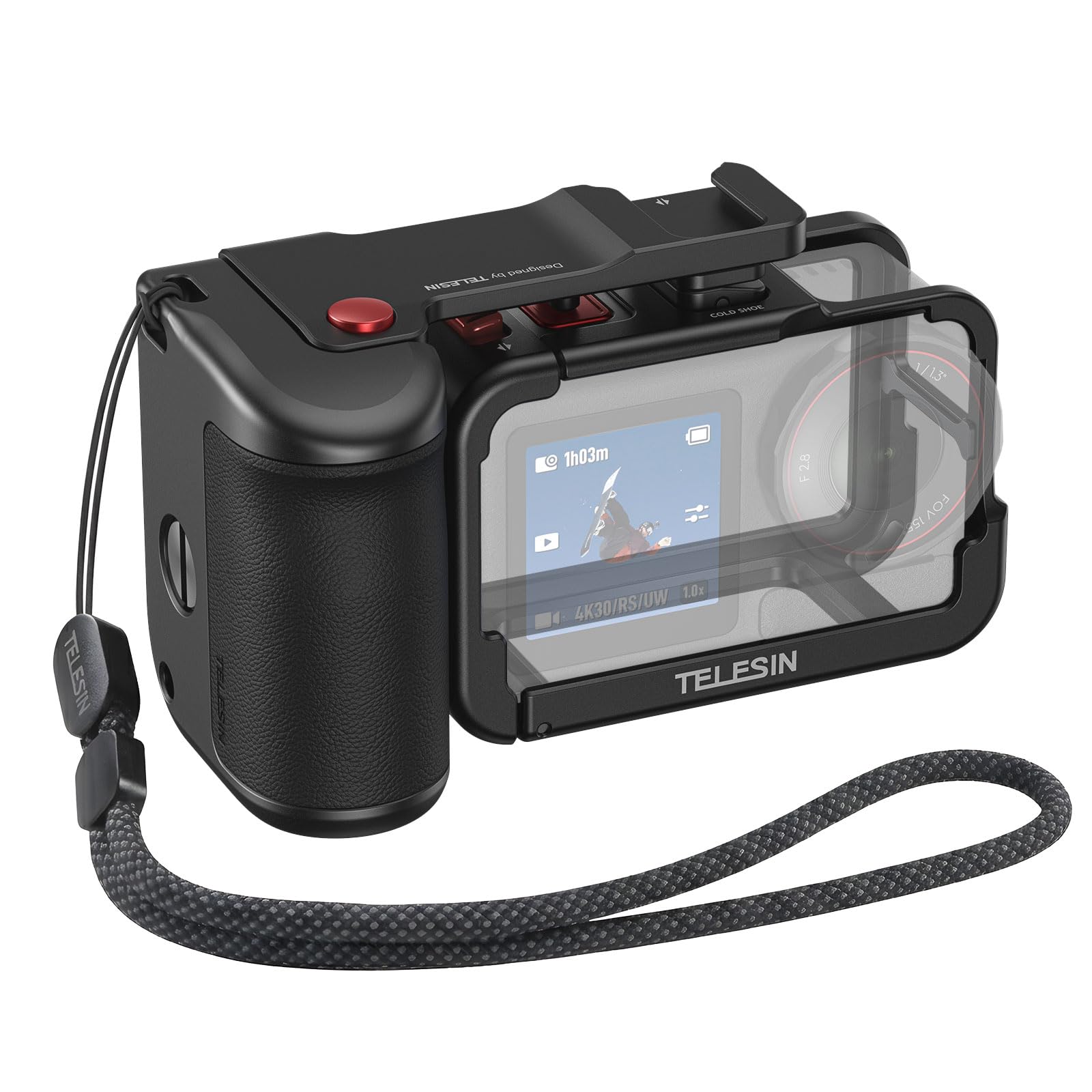 TELESIN Street Grip Kit in Lega di Alluminio per DJI Osmo Action 5 Pro/Action 4/Action 3 | Impugnatura Ergonomica con Gabbia Ultra-Leggera | Pulsante Otturatore a Bilanciere Brevettato