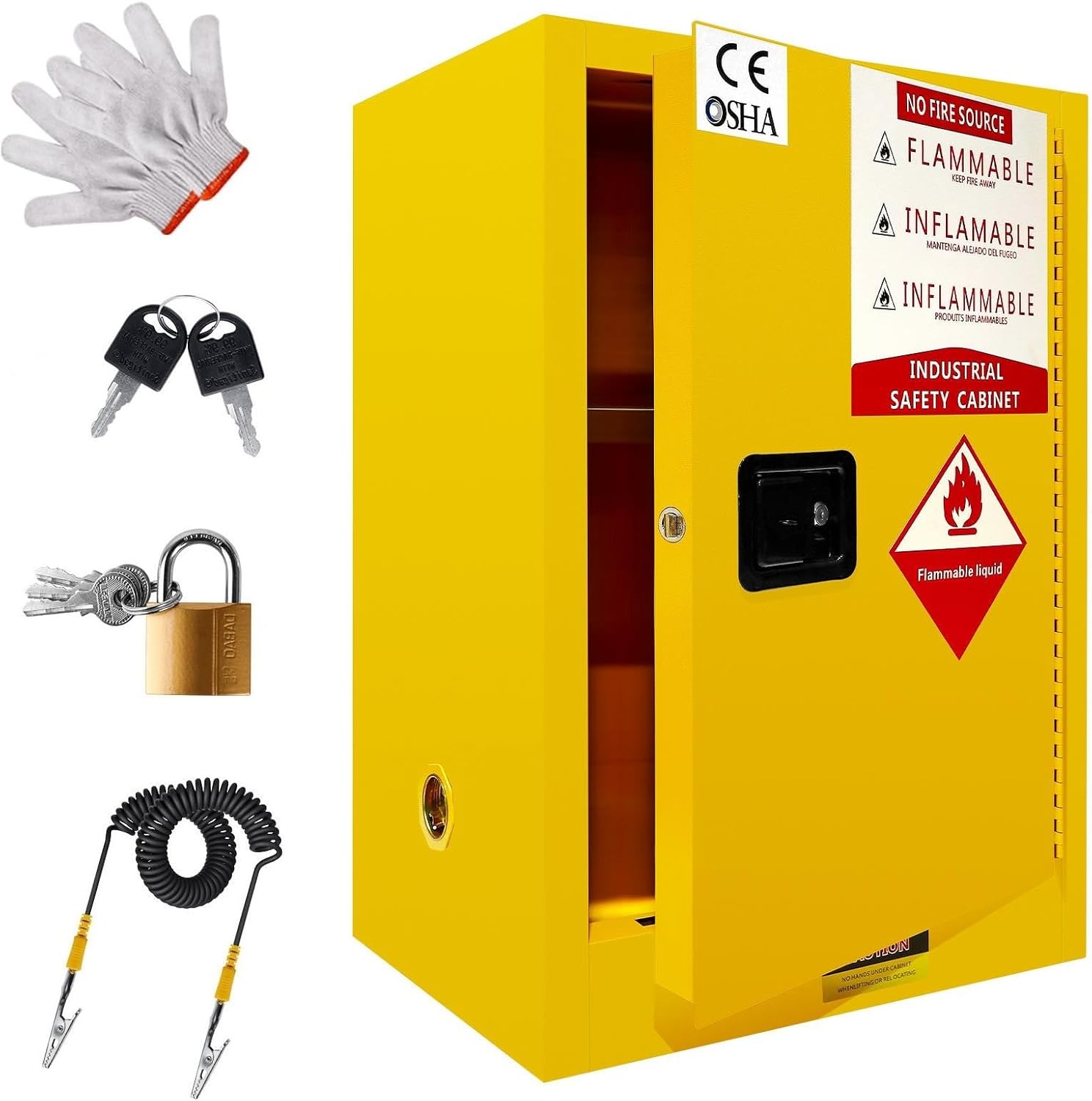30 Gallon Fireproof Hazardous Storage Cabinet, Metal Locking Cabinet for Flammable Liquid & Hazardous Material, Countertop Flammable Cabinet for Scientific, Industrial, 38''H x 25''D x 21''W, Yellow