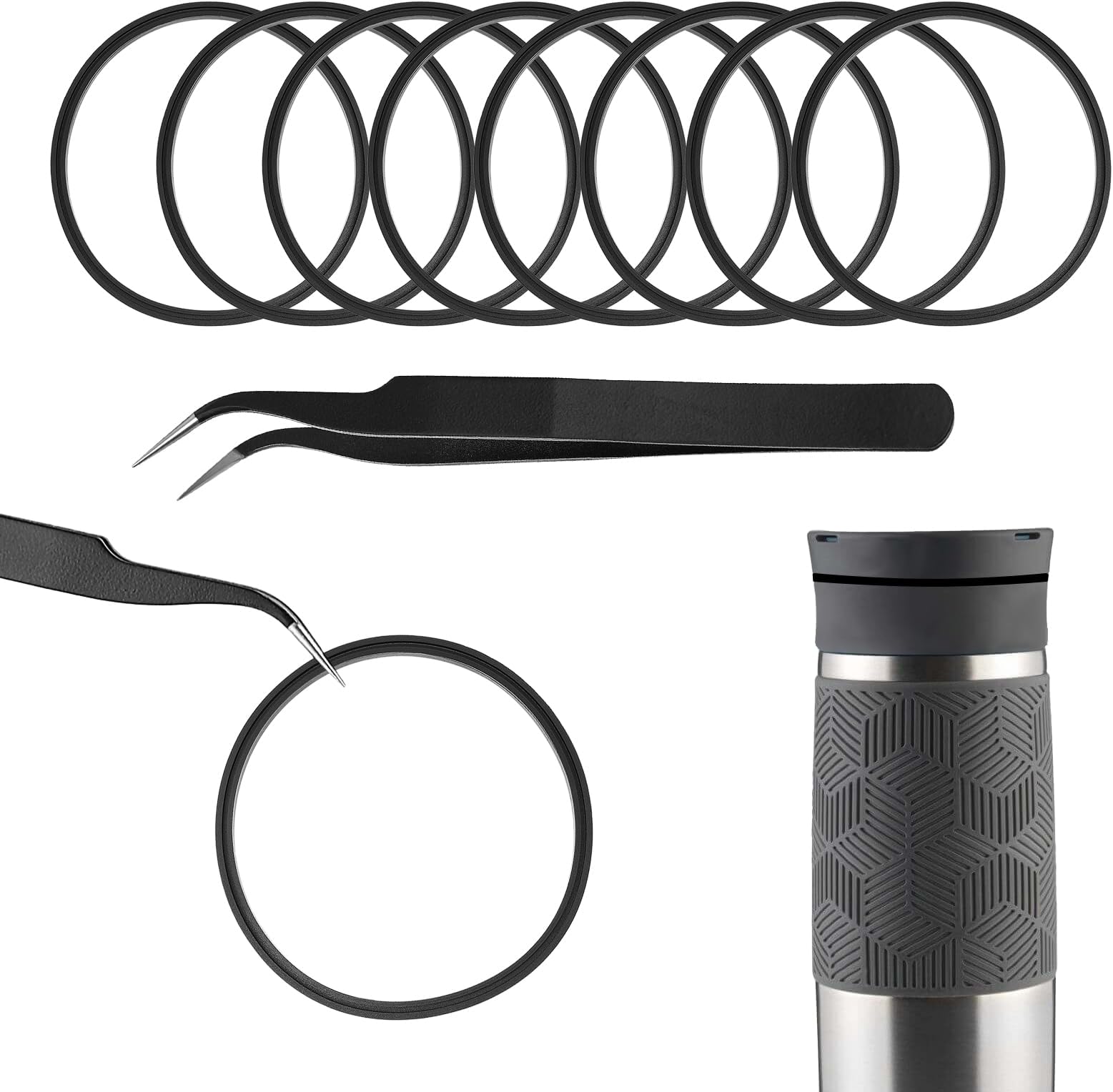 Abeillo 8PCS Compatible with 16oz & 20oz Contigo Coffee Travel Mug Replacement Lids, Rubber Seal Rings Contigo Lids Replacement, Contigo Replacement Parts, Contigo Replacement Seal, large, black