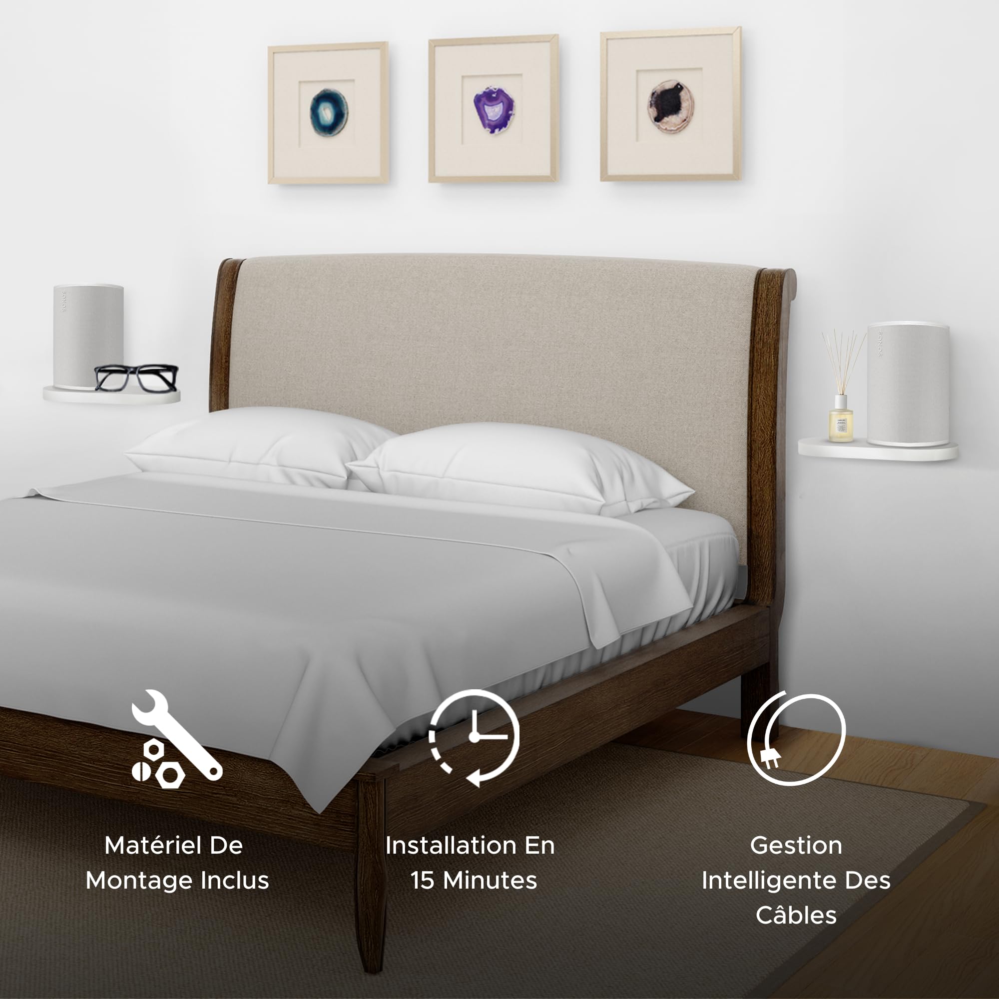 Sound Bass Support mural étagère ERA 100, blanc, 1 pc | Compatible Sonos ERA100 & ERA 100 SL | Support, gestion des câbles, kit de montage