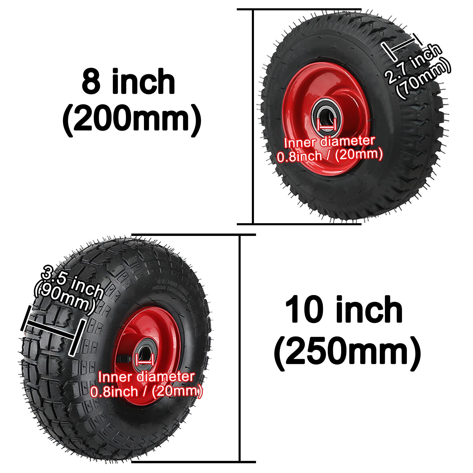LIGUOYI 2 Piezas Ruedas De Alta Resistencia 200mm 250mm Rueda De Goma De Vacío Ruedas ​de Carretilla con Rodamientos Rígidos De Bolas Buje De Una Sola Pieza Capacidad De 300KG para Carro Móvil