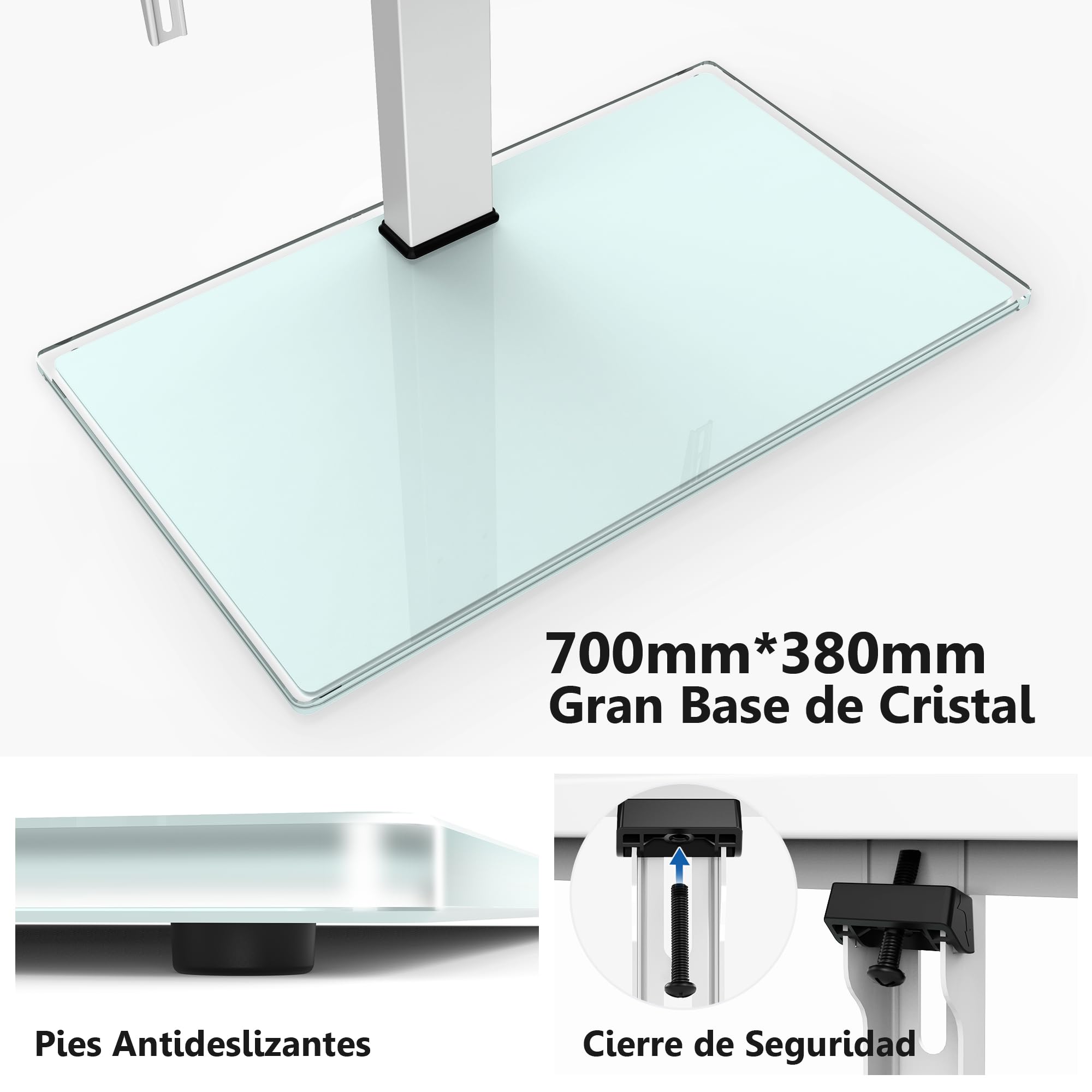 FITUEYES Soporte TV Pie Blanco para Pantalla de 50 a 85 Pulgadas hasta 50kg, Soporte TV Universal con Base de Crista, Altura Ajustable & Giratorio, MAX VESA 600x800mm Carga 50kg