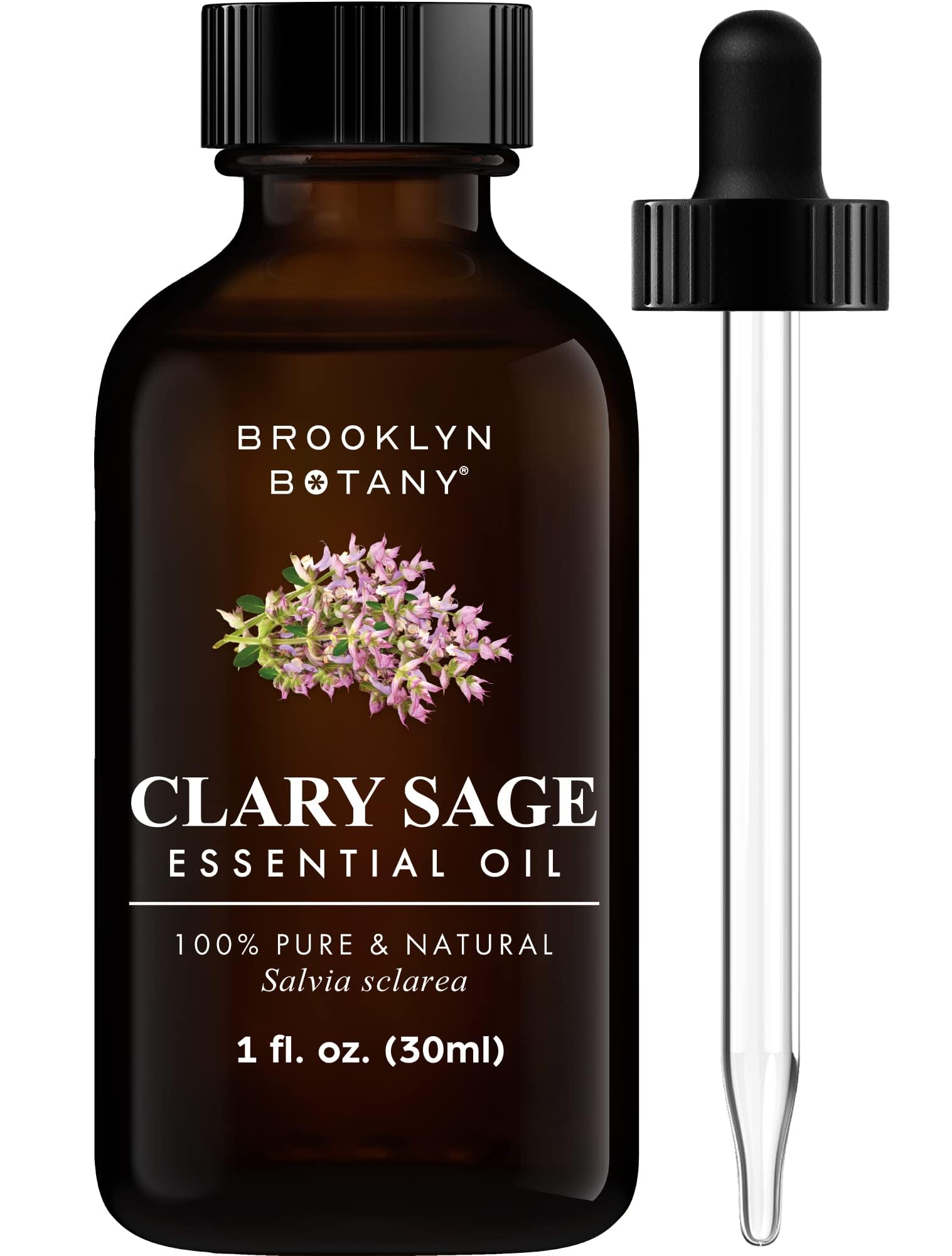 Brooklyn Botany Clary Sage Essential Oil - 100% Pure and Natural - Premium Grade Oil with Dropper - for Aromatherapy and Diffuser - 1 Fl Oz