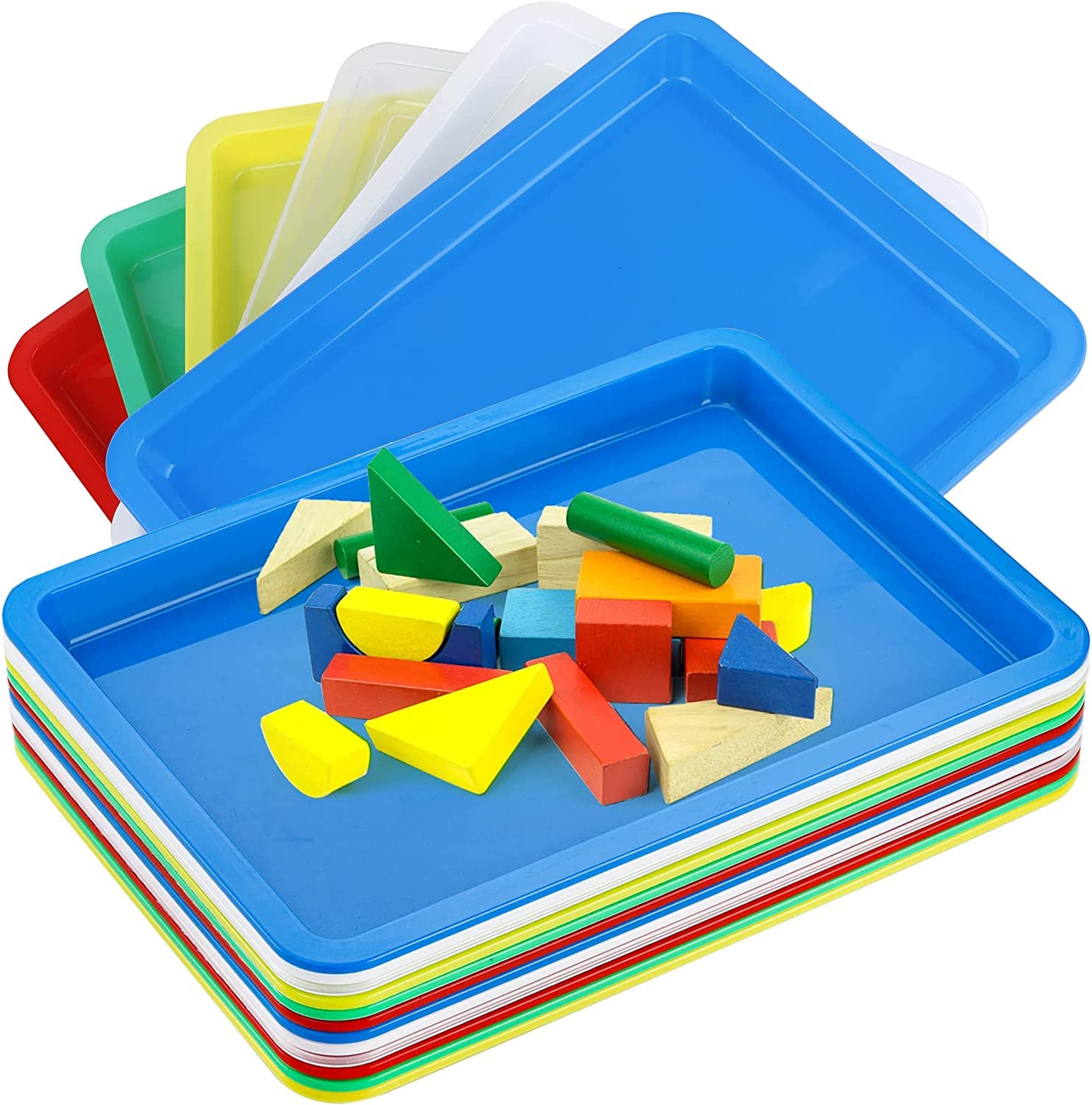 WUWEOT 12 Pack Plastic Activity Tray, 34 X 25 cm Arts and Crafts Organizer Tray, Reusable Multicolor Serving Tray for School Home Arts and Crafts, DIY Projects, Painting