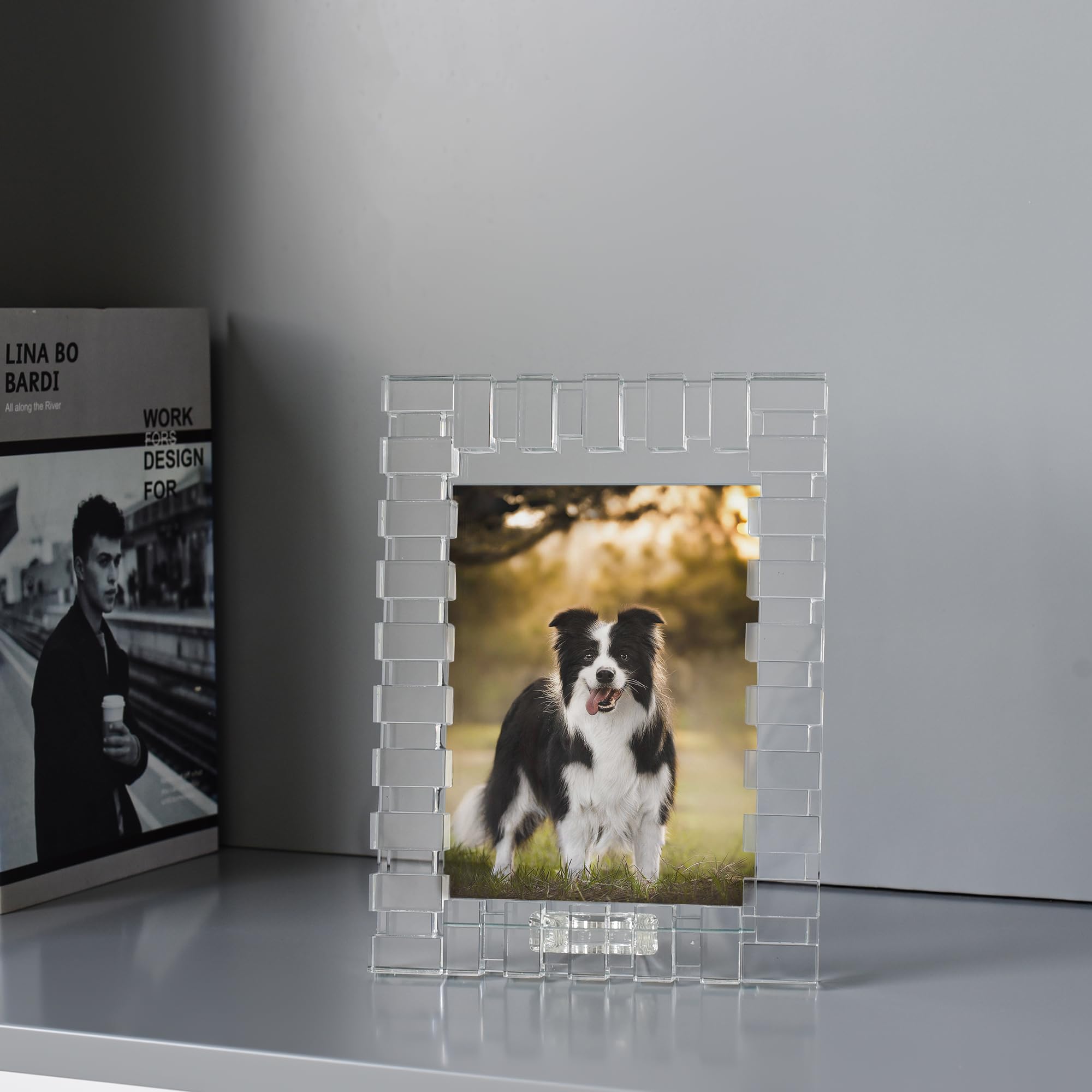 kitCom Kristall-Bilderrahmen, 12,7 x 17,8 cm, Hochzeitsrahmen, Tischdekoration, Hochzeitsrahmen (passend für Fotos à 12,7 x 17,8 cm), transparent, mit Geschenkbox
