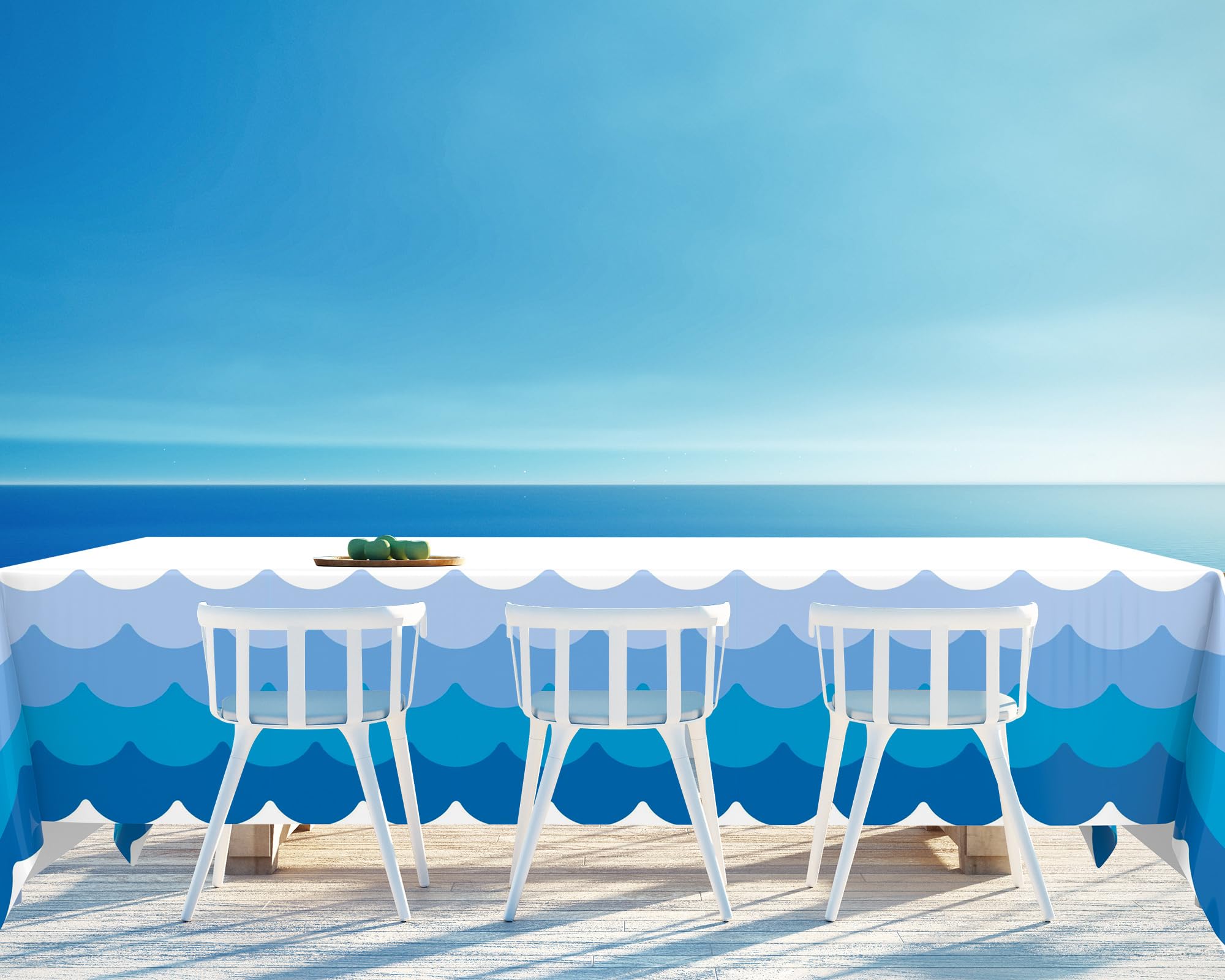Irenare Ocean Wave Tablecloth Set (3 Pack) - 87x108 Inch Plastic Table Cover, Beach Theme Decor For Pool Party, Birthday, Baby Shower