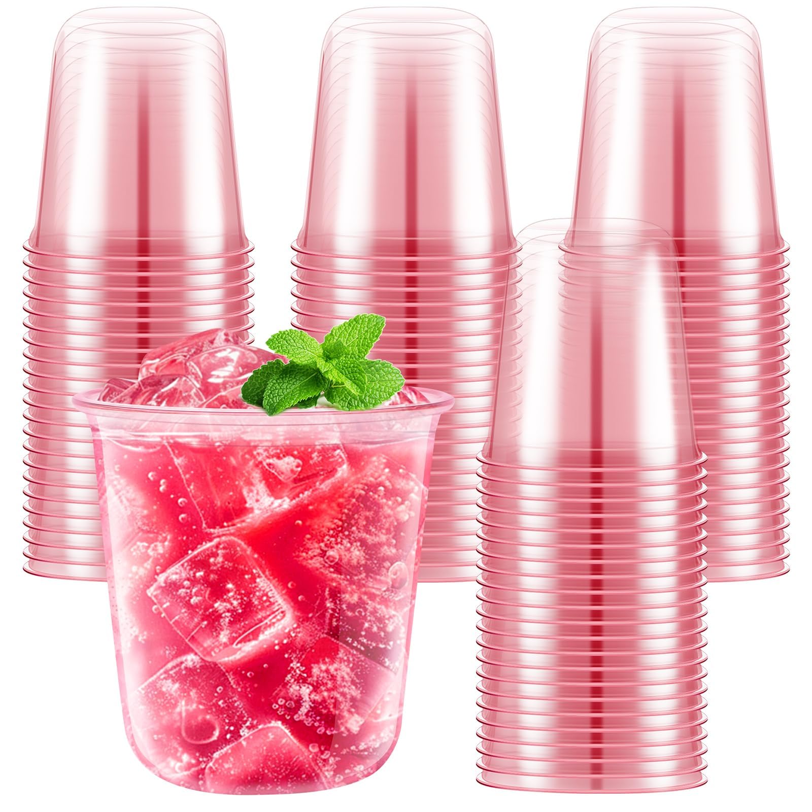 Pink Plastic Cups 50pcs Reusable 12oz Party Cup Stemless Wine Glasses