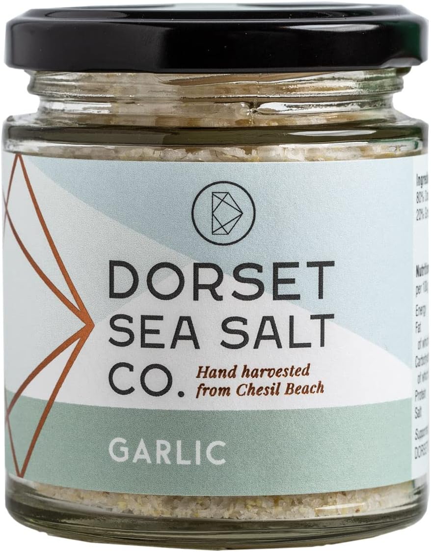 Dorset Sea Salt Co. - Garlic Infused Sea Salt (100g) - Aromatic Blend of Hand Harvested Sea Salt Flake & Ground Dried Garlic, Perfect for Seasoning, Marinading or Creating a Delicious Rub