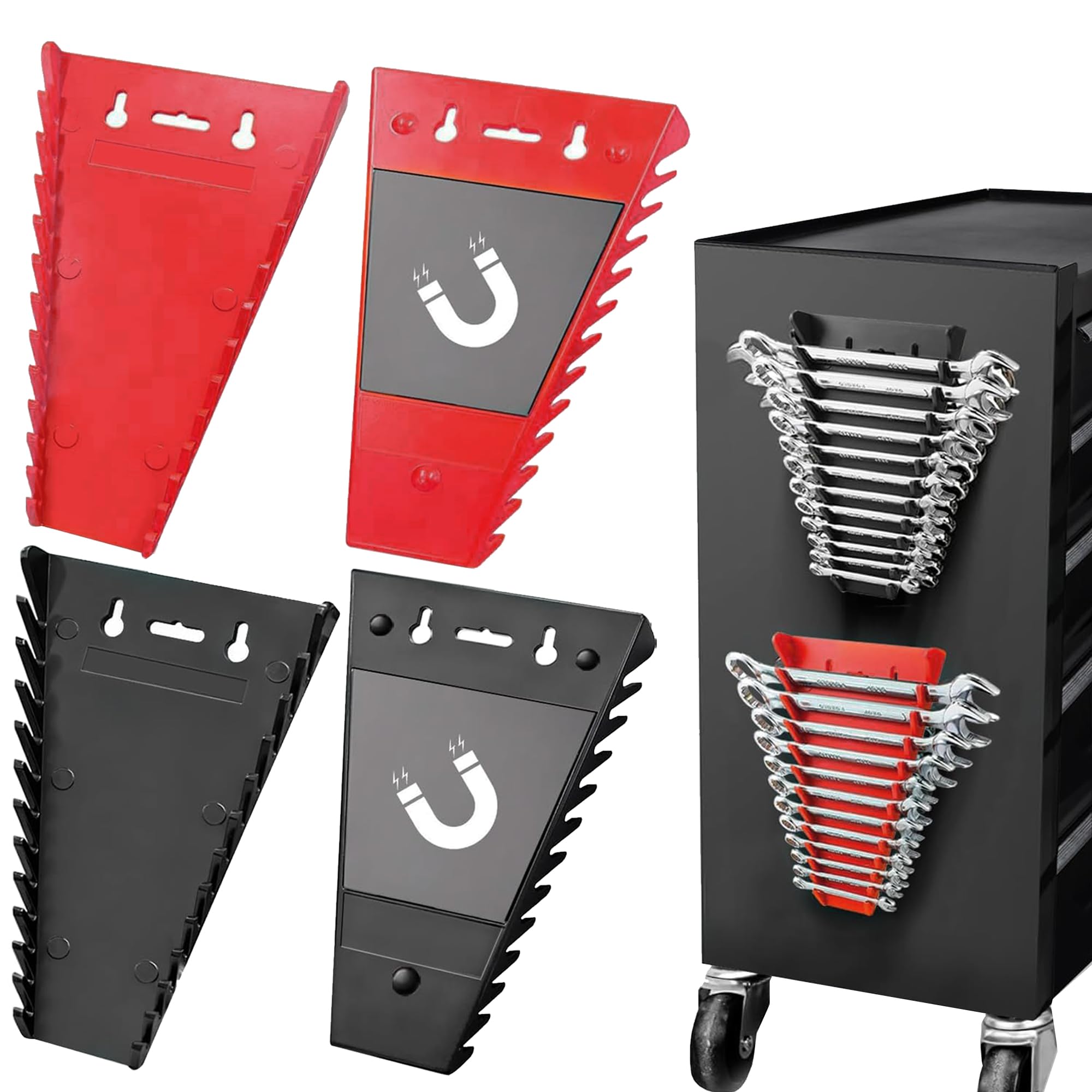 Magnetic Wrench Organizer 2-Piece,Wrench Rack Tool Trays, SAE (1/4" to 1-1/16")