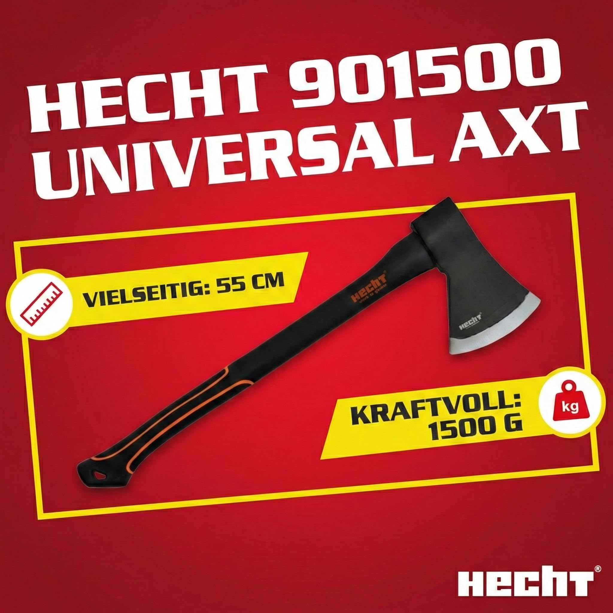 HECHT Axt Set 2-teilig 55 cm 1500 g und 63 cm 2000 g | Universalaxt und Spaltaxt mit Fiberglas-Stiel, Holzbeil und Spaltbeil zum Holzspalten, für Forst, Outdoor und Camping