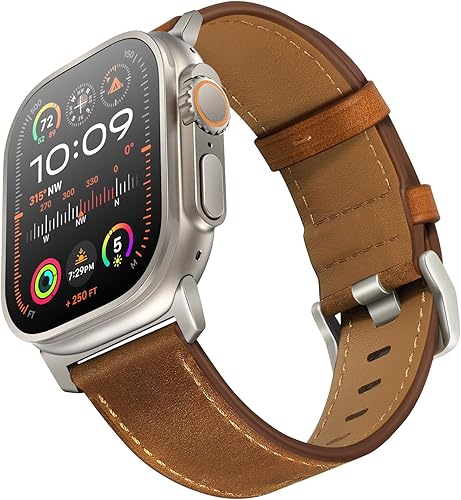 UUPWPOKT Correa de cuero compatible con Apple Watch Ultra 321 Band de 1.929 in, 1.811 in, 1.772 in, 1.732 in, 1.654 in, correa de cuero genuino para