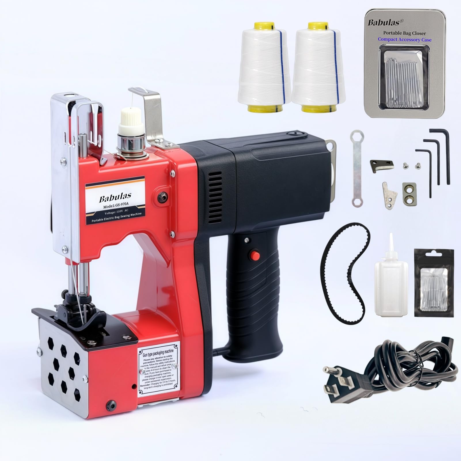 Bag Sewing Machine - 2s/bag Heavy Duty Portable Stitching Machine for Woven Bags, Non-Woven Fabrics, Leather | Warehouse &amp; Farm Packing Tool (Red, Corded - 110V AC)