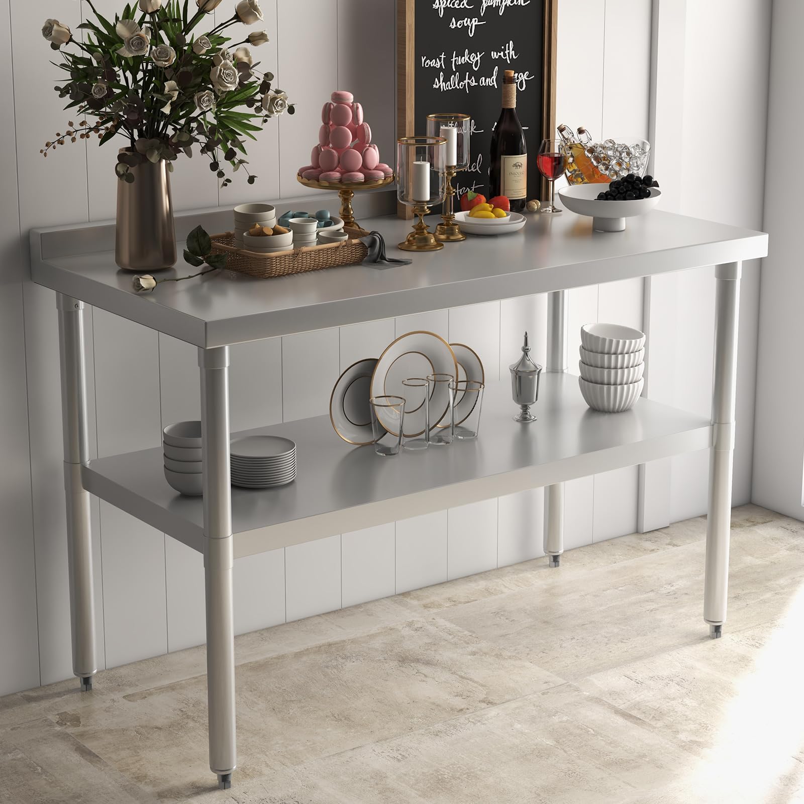 Garvee Mesa de trabajo comercial de acero inoxidable resistente con certificado NSF, mesa de preparación y utilidad de 91 x 61 cm con estante inferior, resistente al óxido, fácil de limpiar