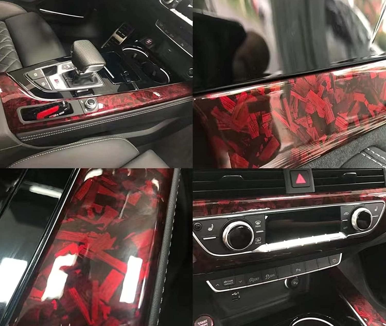 Red Forged Gloss Carbon Fiber Car Vinyl Wrap Roll Air Release Adhesive Film Decal Sheet DIY