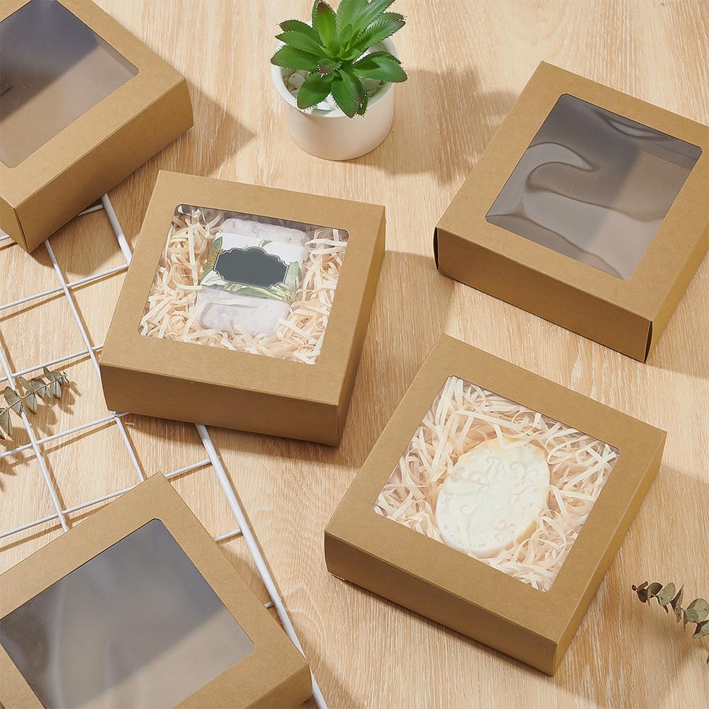 BENECREAT 50 scatola Regalo con Finestra Trasparente Da 14x14x5cm, Scatole Regalo In Carta Kraft per Matrimoni, Regali di Natale, Imballaggio Bomboniere