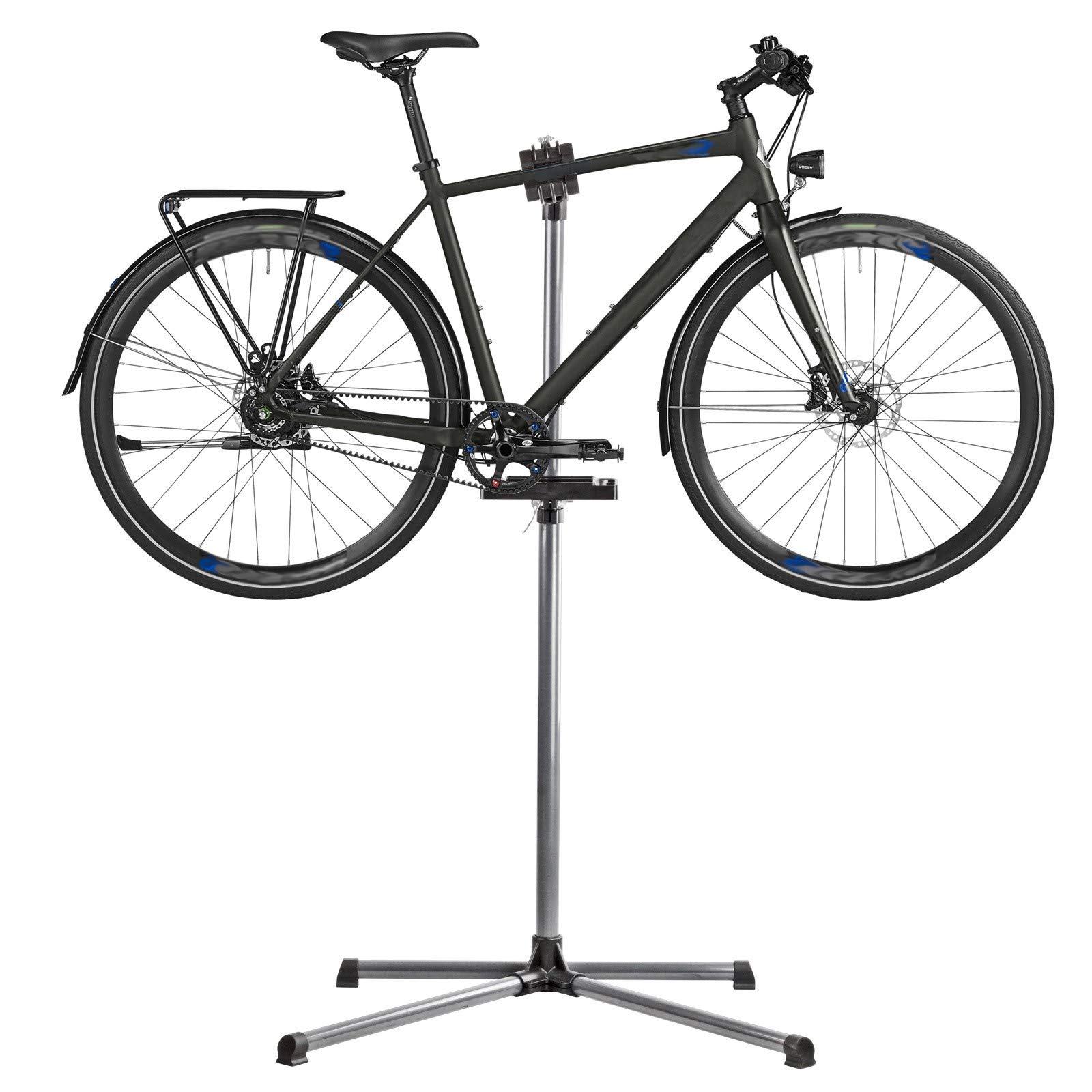 DEMA Fahrrad Montageständer 360°, Radständer, höhenverstellbar, drehbar, klappbar, gummierte Haltekralle, Werkzeugablage, stabil, für Reparatur, Wartung, Oversize-Rahmen, platzsparend zerlegbar