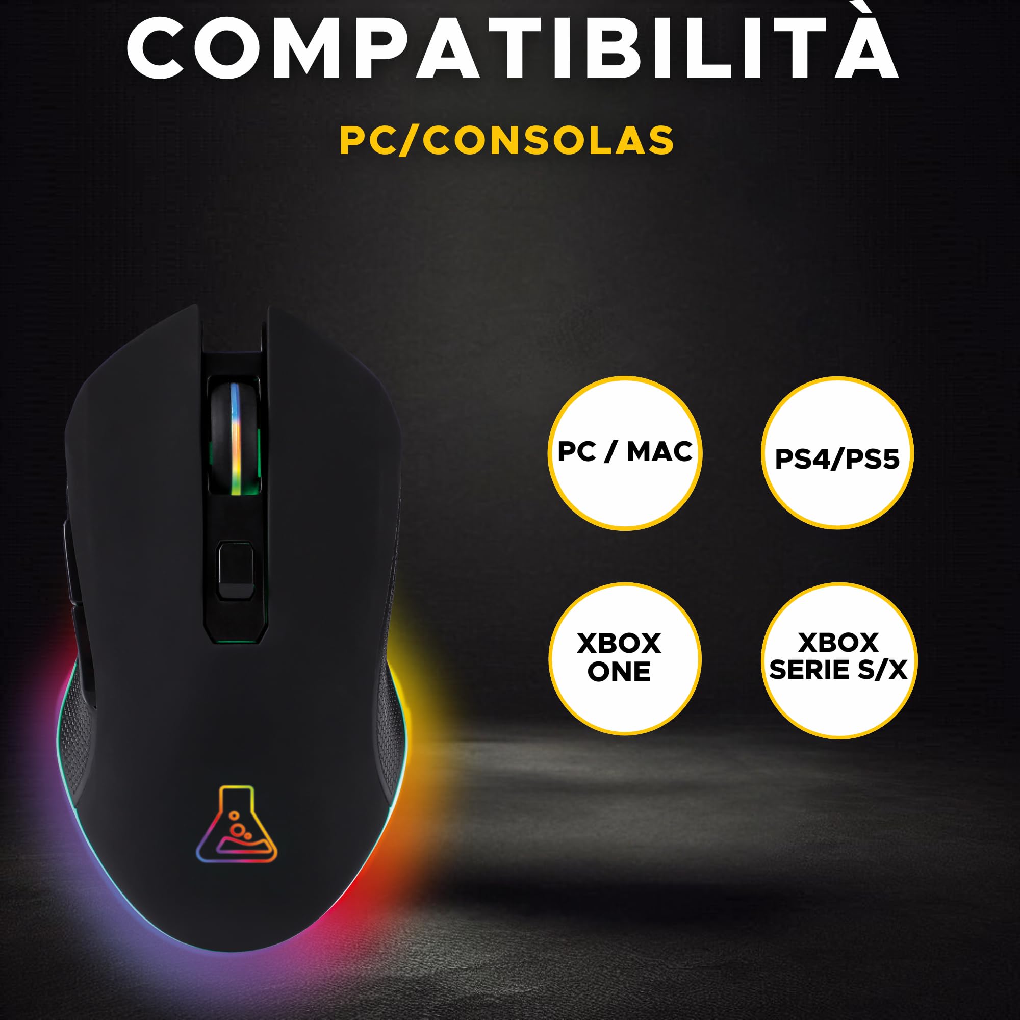 THE G-LAB - Kult Helium Wireless, Mouse da gioco senza fili, mouse da gioco ricaricabile senza fili a 3200 Dpi, mouse da gioco retroilluminato a 7 colori, mouse da gioco RGB senza fili PC/Ps5/Xbox