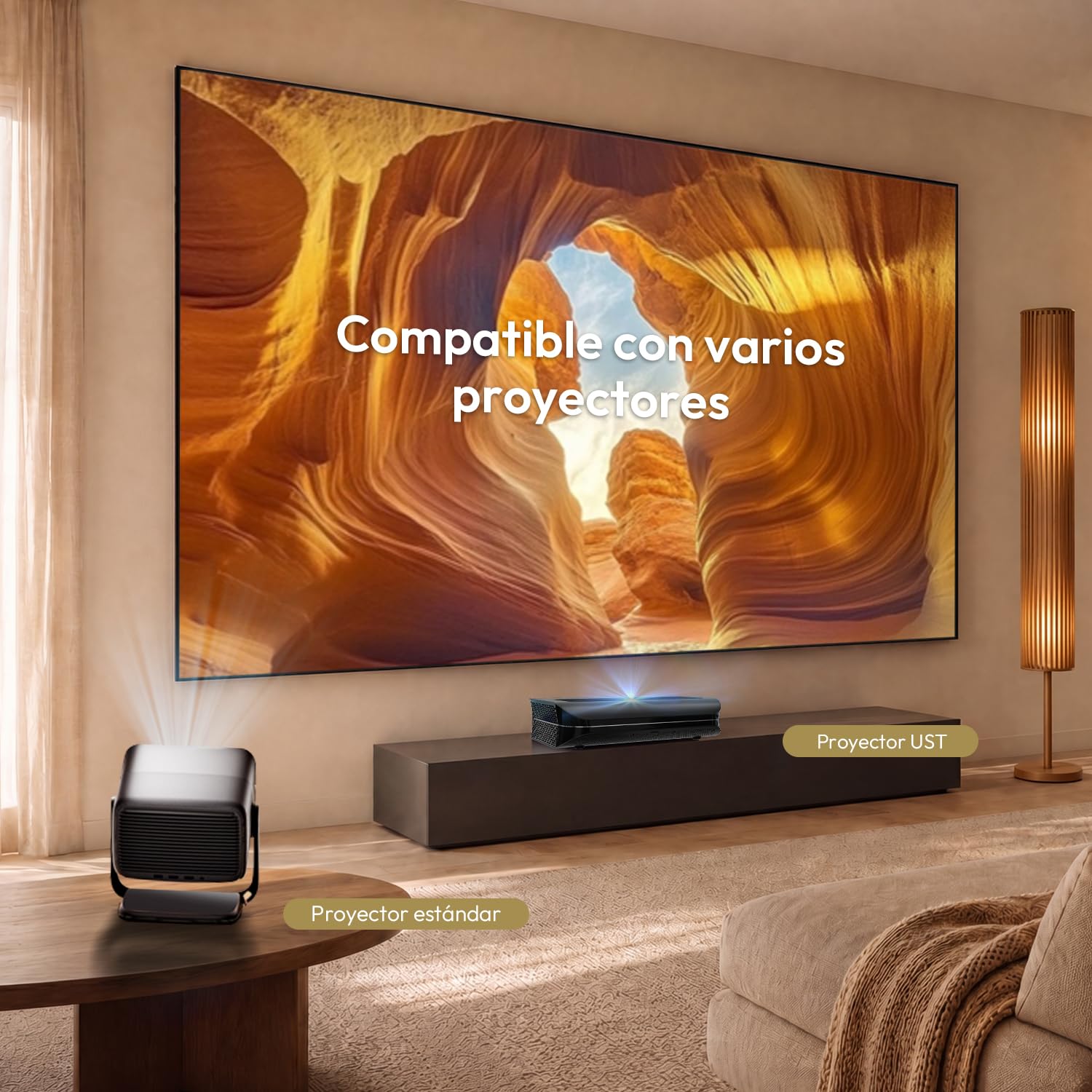 Pantalla Marco Fijo Proyector Matte White 100 Pulgadas | Para proyectores UST, de Corta Distancia y Estándar, 1,3 Gain, 4K/8K UHD, 16:9, Active 3D, Montaje en Pared, Cine en Casa