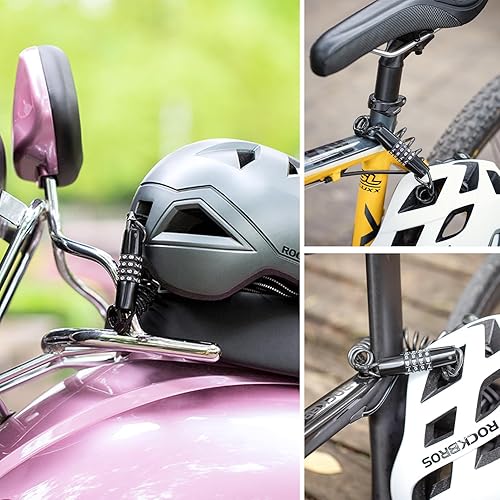 Miniatura 7 de ROCKBROS Cerradura de casco de motocicleta con bloqueo de cable retráctil de 4 dígitos para bicicletas, cochecitos, equipaje