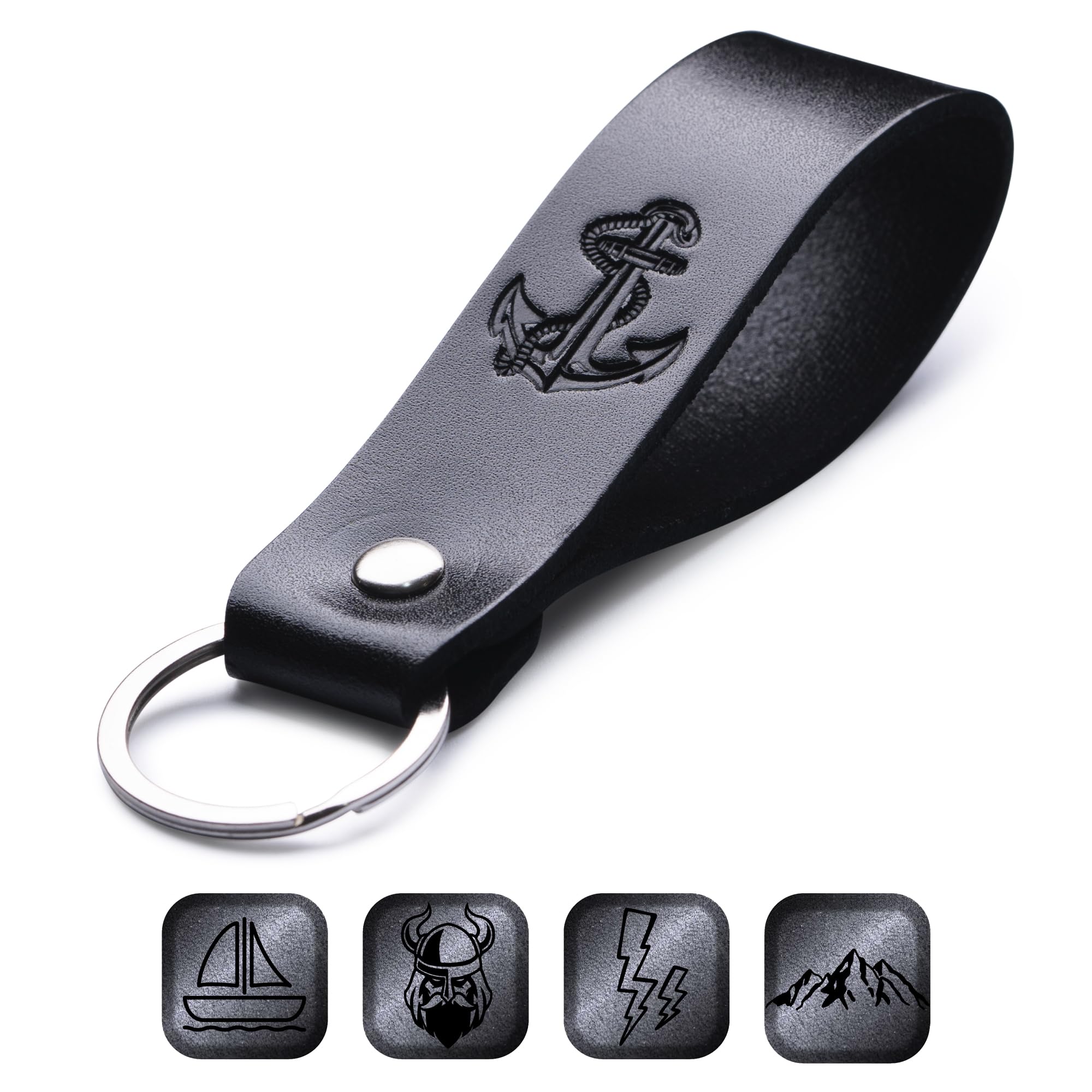 MAGOR Leather Keyring – Sustainable Gift with Hot Embossed Message for Your Loved One, Perfect for Men & Women, Handmade Full-Grain Leather (Anchor)
